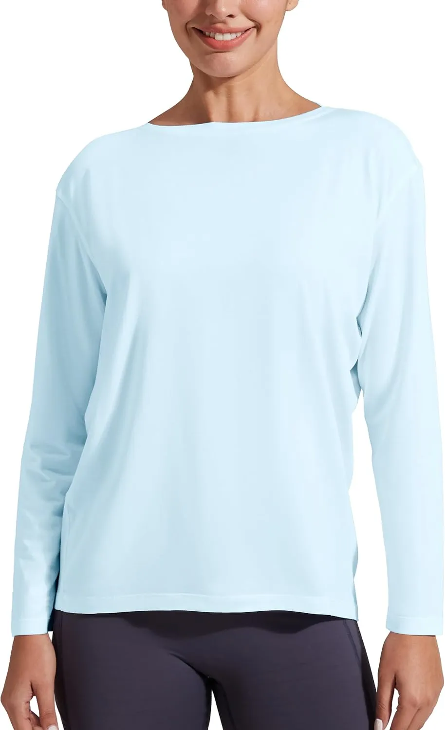 Pioneer Camp Bamboo Viscose Long Sleeve Workout Shirts for Women Back Loose Fit Yoga Athletic T-Shirts Casual Boat Neck Tops