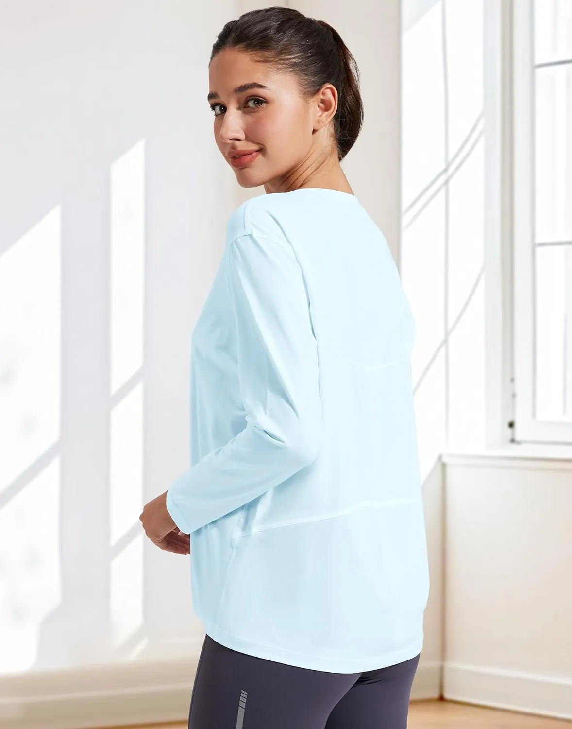 Pioneer Camp Bamboo Viscose Long Sleeve Workout Shirts for Women Back Loose Fit Yoga Athletic T-Shirts Casual Boat Neck Tops
