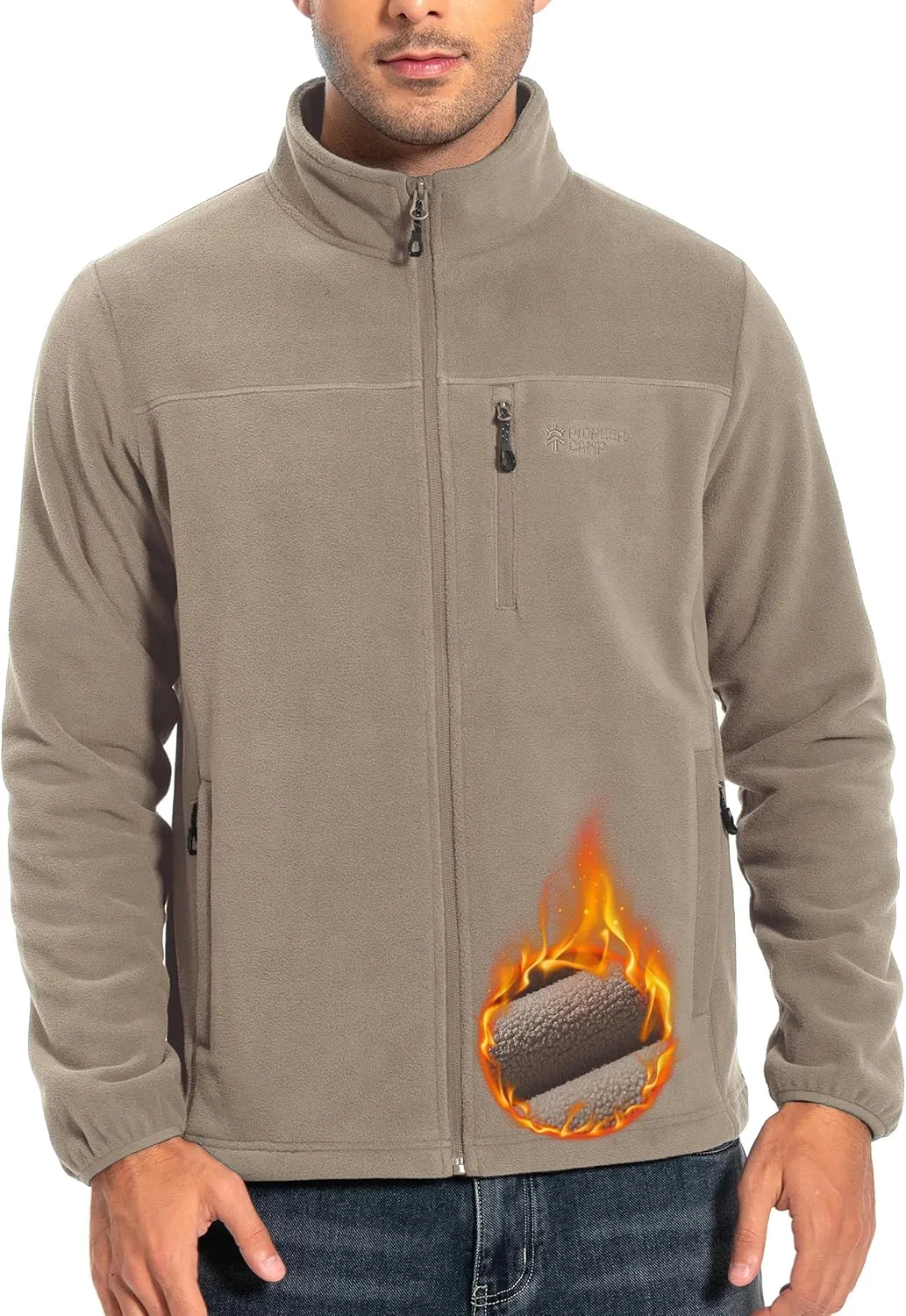Pioneer Camp Men's Lightweight Polar Fleece Jacket Full Zip Antistatic Casual Coat Soft Warm Outwear with Zipper Pockets