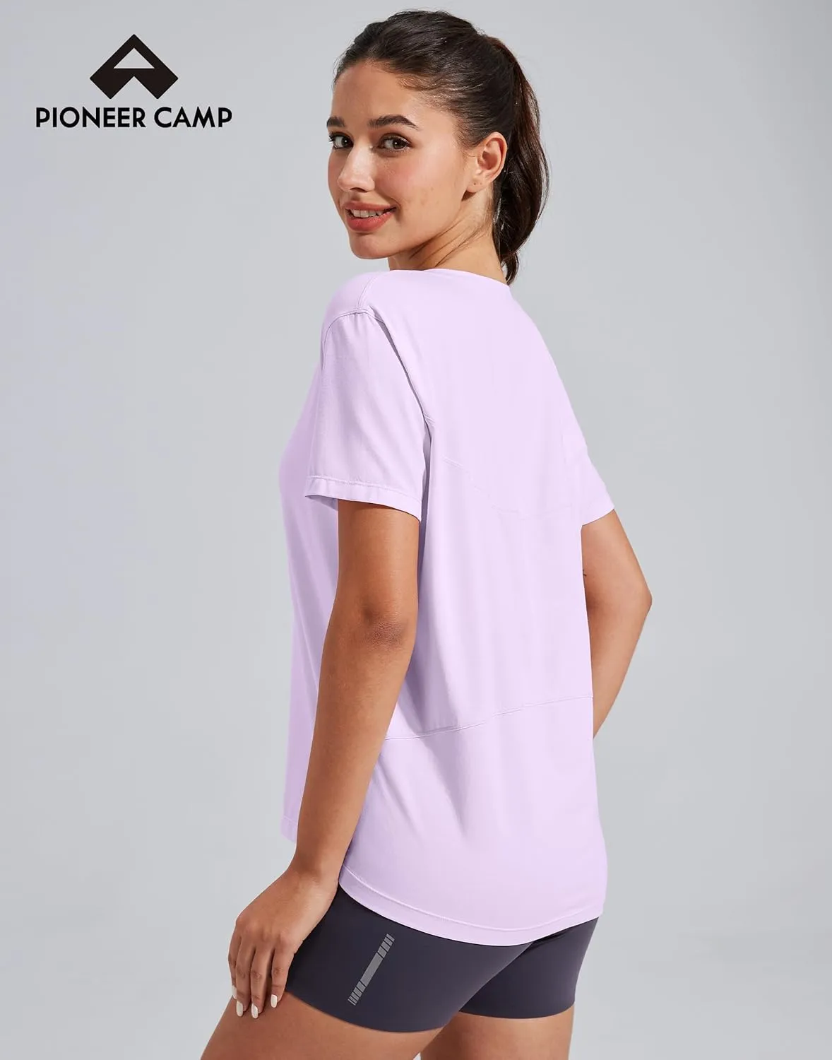 Pioneer Camp Women's Bamboo Viscore Short Sleeve Shirt Neck Loose Fit Workout T-Shirt Gym Athletic Casual Tops