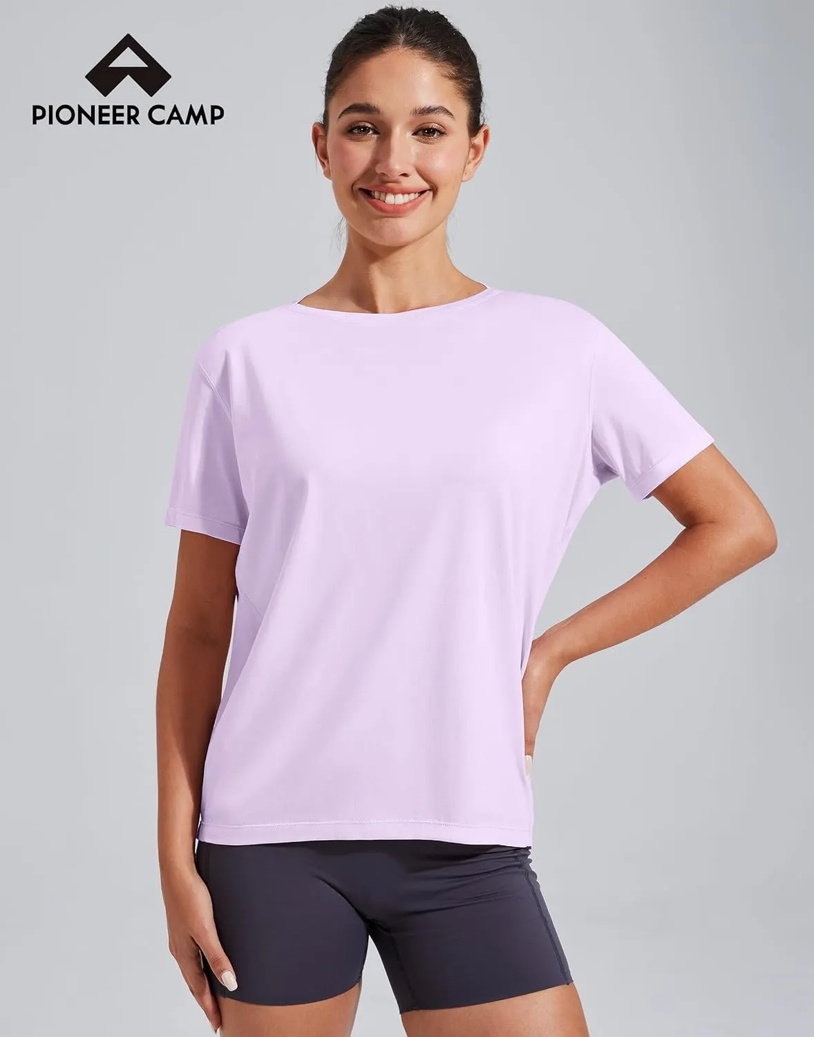Pioneer Camp Women's Bamboo Viscore Short Sleeve Shirt Neck Loose Fit Workout T-Shirt Gym Athletic Casual Tops