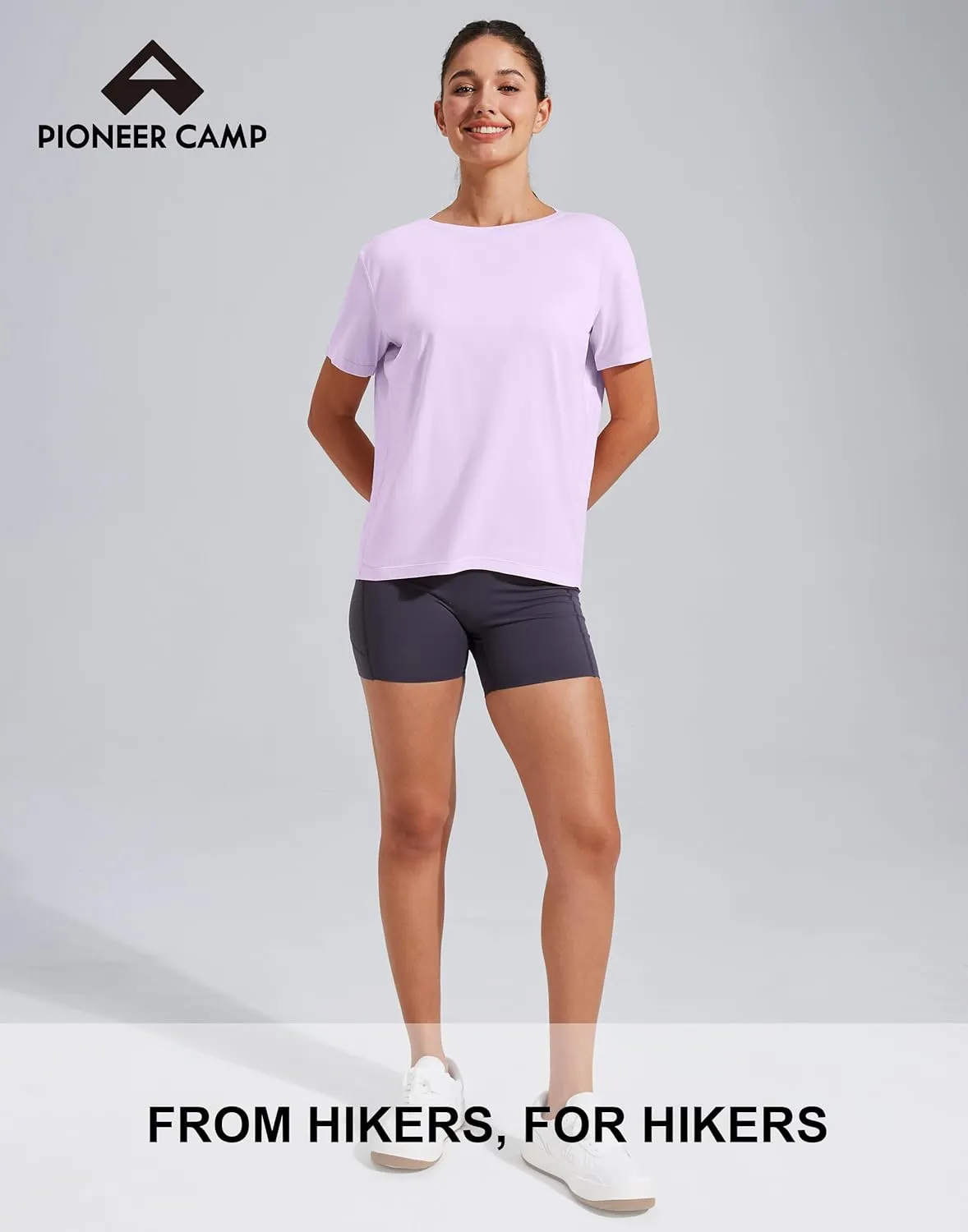 Pioneer Camp Women's Bamboo Viscore Short Sleeve Shirt Neck Loose Fit Workout T-Shirt Gym Athletic Casual Tops