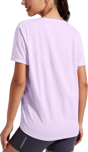 Pioneer Camp Women's Bamboo Viscore Short Sleeve Shirt Neck Loose Fit Workout T-Shirt Gym Athletic Casual Tops