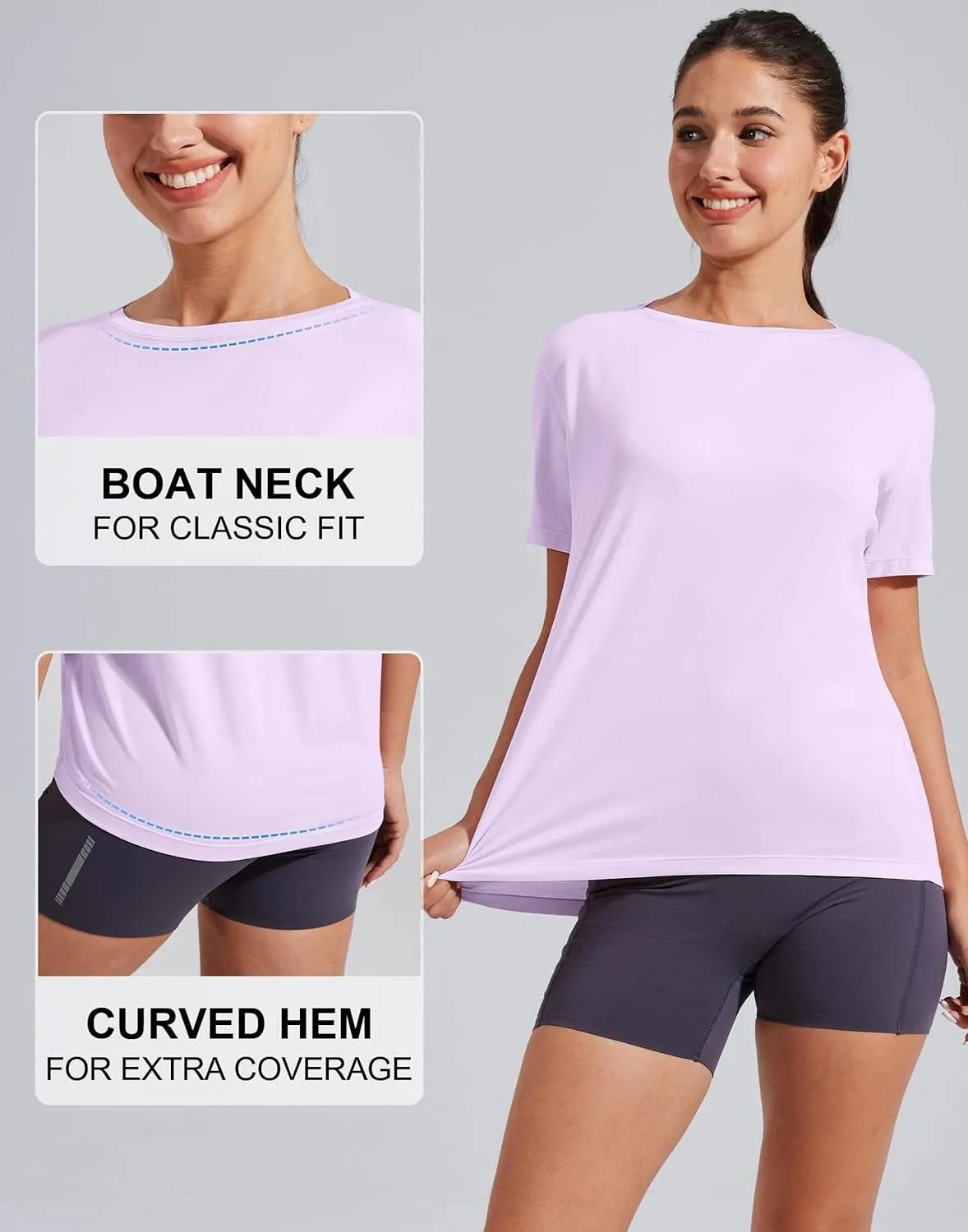 Pioneer Camp Women's Bamboo Viscore Short Sleeve Shirt Neck Loose Fit Workout T-Shirt Gym Athletic Casual Tops