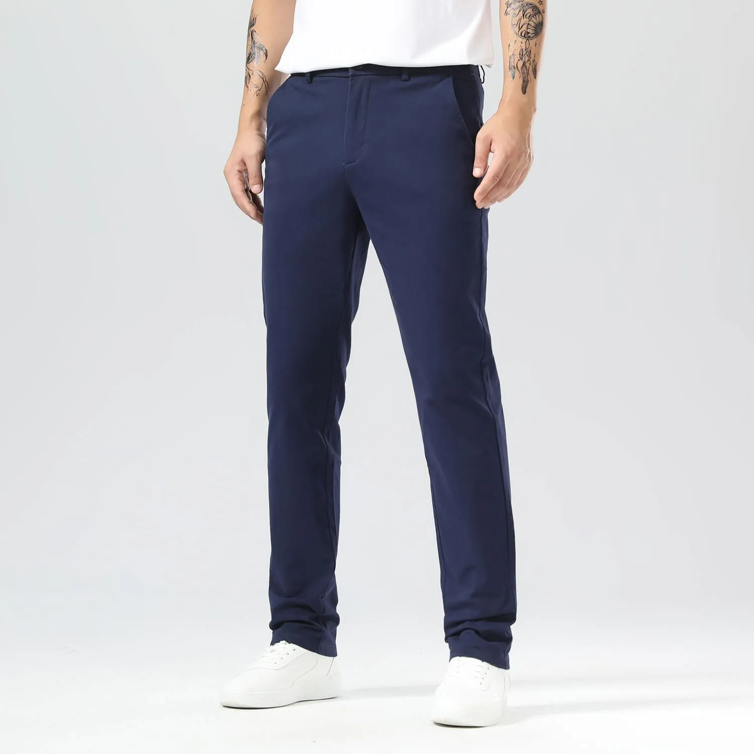 Plaid&Plain Men’s Slim Fit Khaki Pants Men’s Tapered Chino Pants