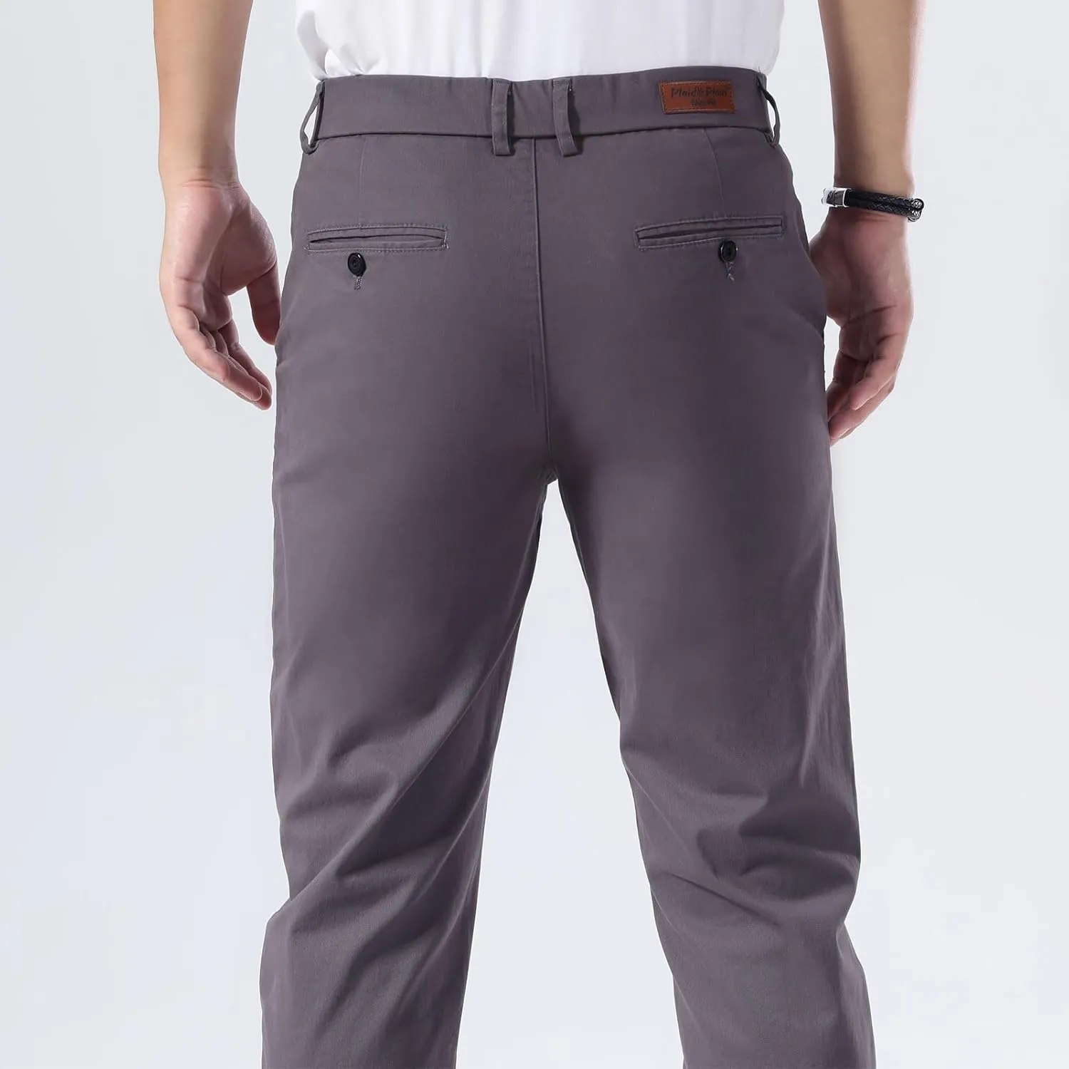 Plaid&Plain Men’s Slim Fit Khaki Pants Men’s Tapered Chino Pants