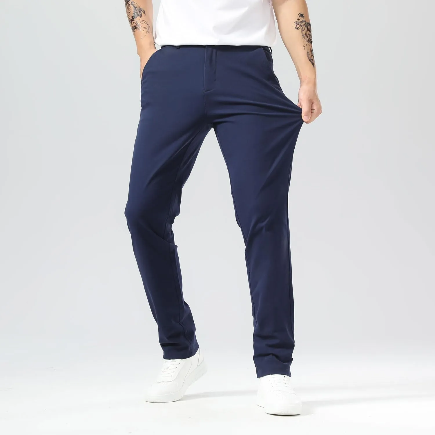 Plaid&Plain Men’s Slim Fit Khaki Pants Men’s Tapered Chino Pants