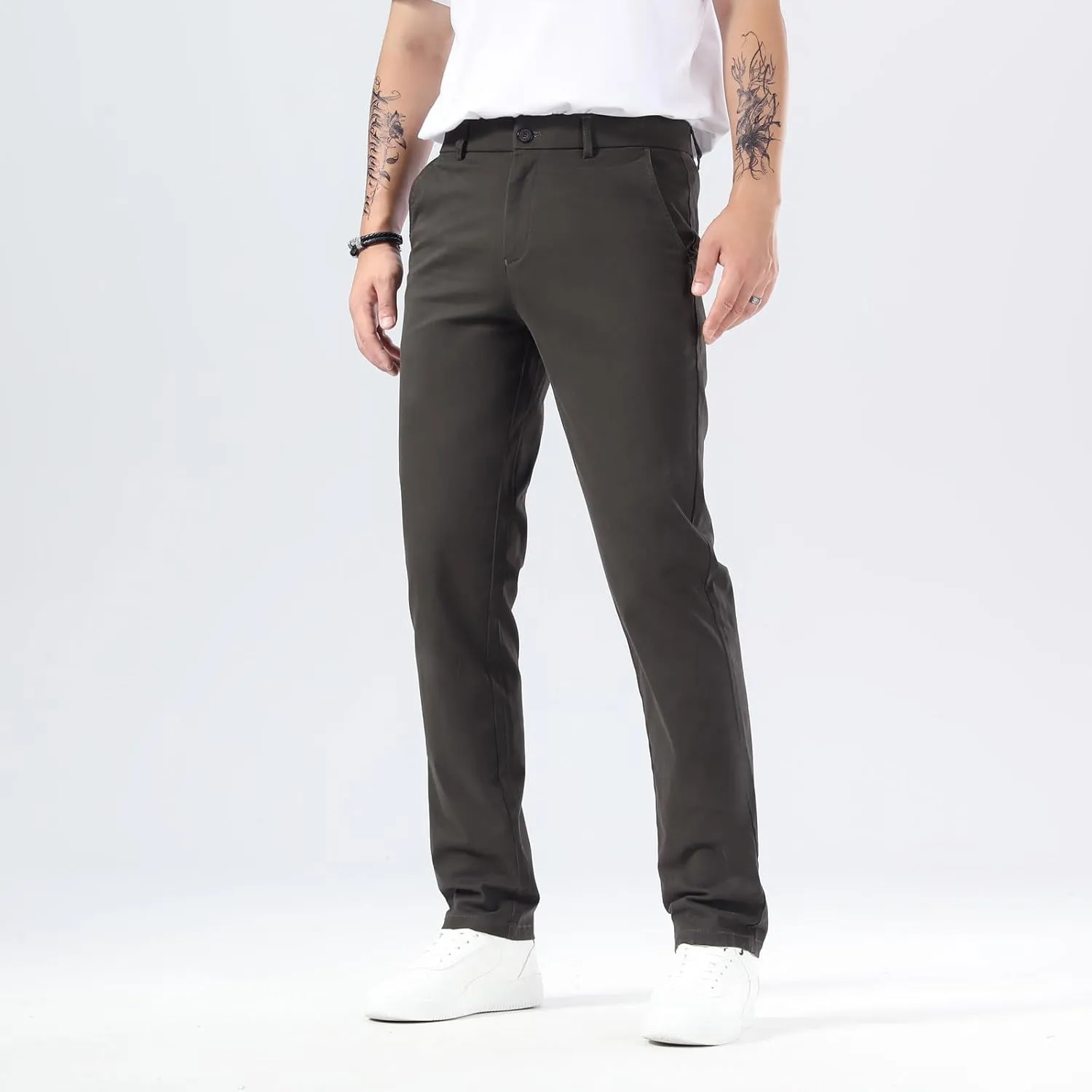 Plaid&Plain Men’s Slim Fit Khaki Pants Men’s Tapered Chino Pants