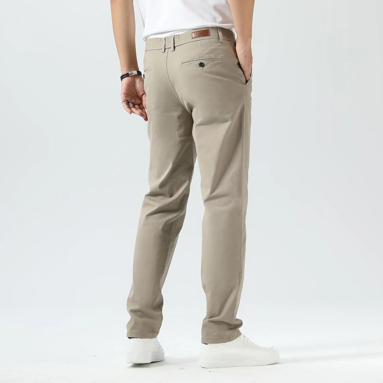 Plaid&Plain Men’s Slim Fit Khaki Pants Men’s Tapered Chino Pants
