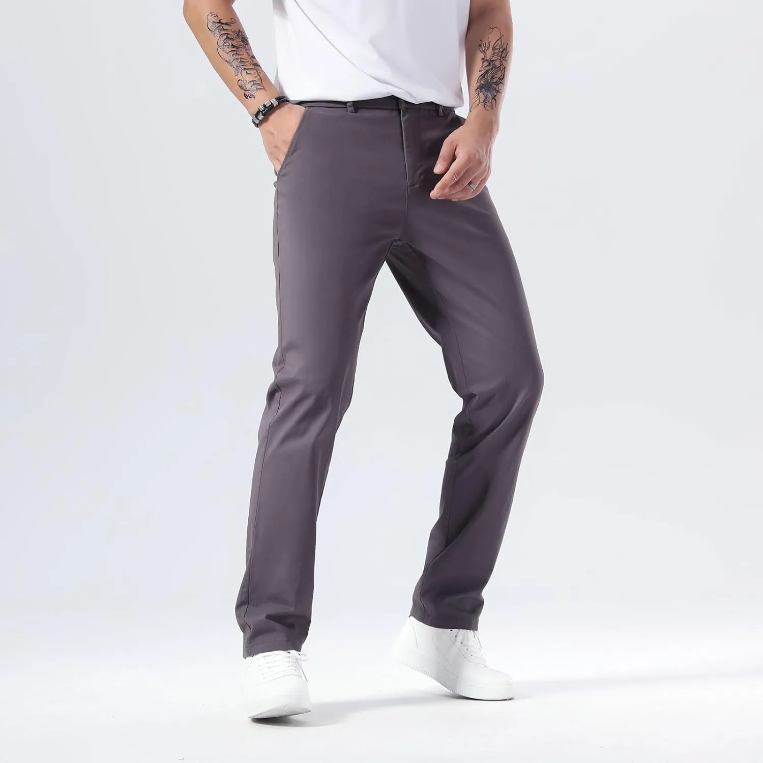 Plaid&Plain Men’s Slim Fit Khaki Pants Men’s Tapered Chino Pants