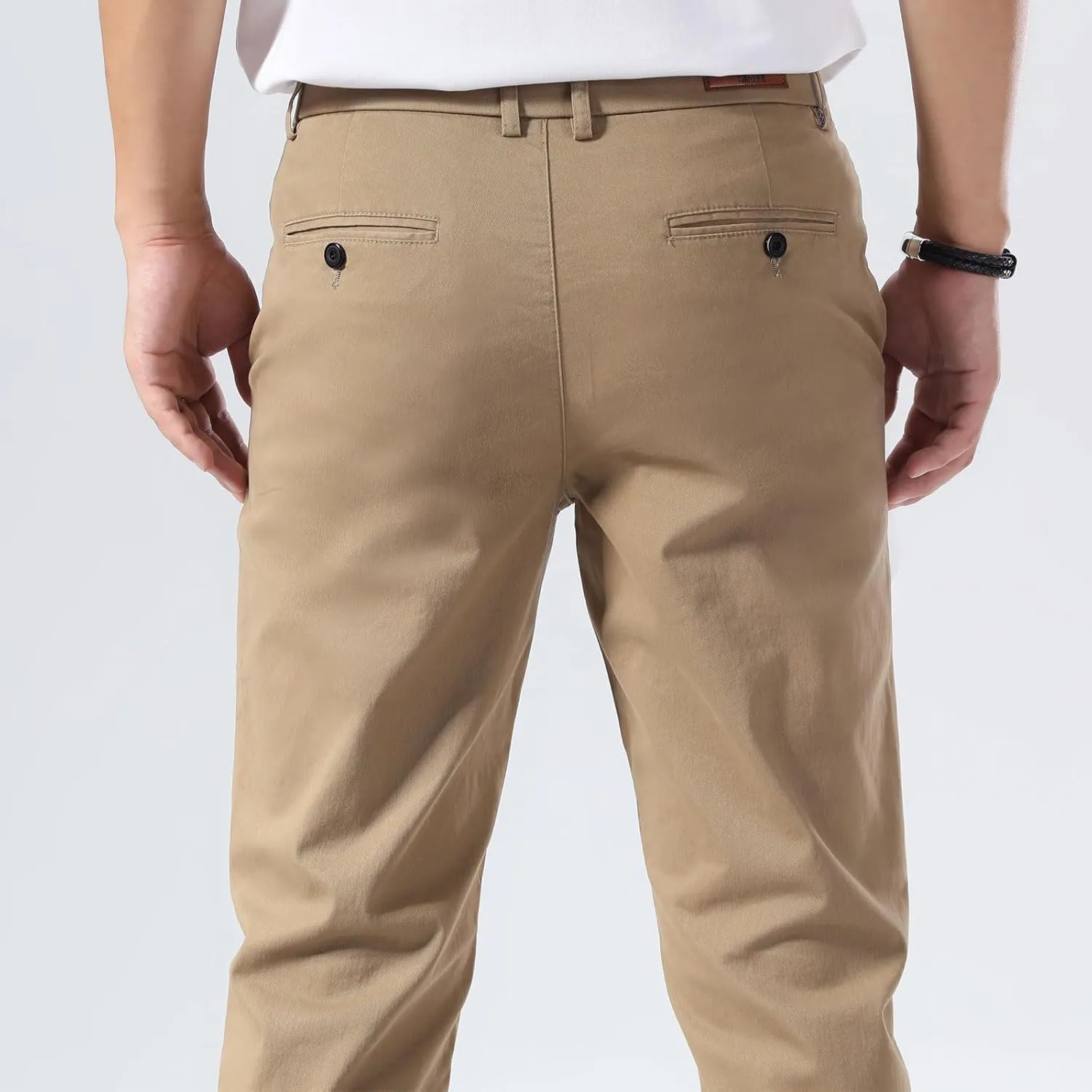 Plaid&Plain Men’s Slim Fit Khaki Pants Men’s Tapered Chino Pants