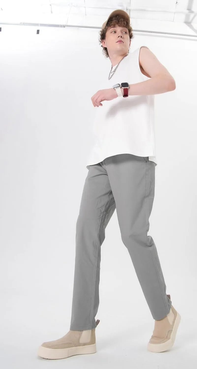 Plaid&Plain Men’s Slim Fit Khaki Pants Men’s Tapered Chino Pants