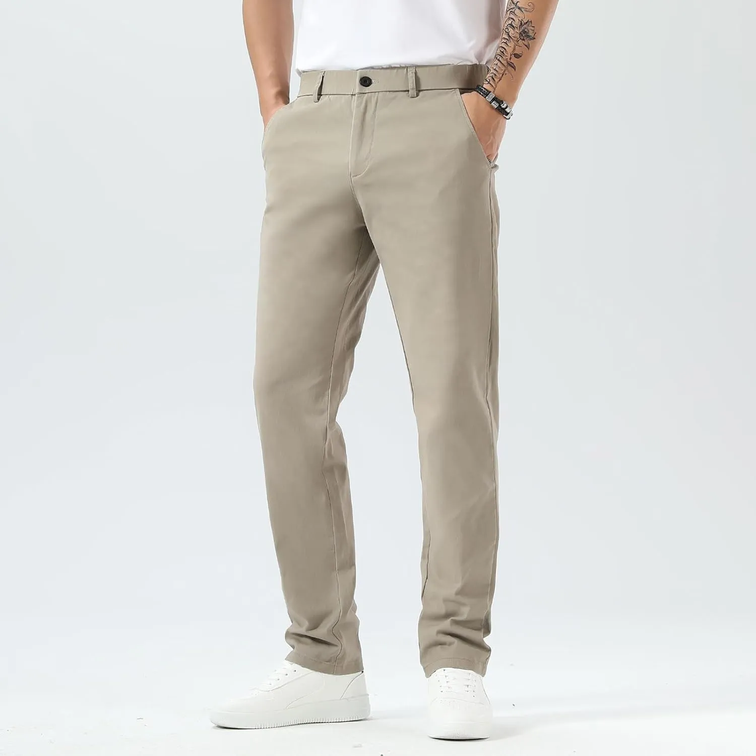 Plaid&Plain Men’s Slim Fit Khaki Pants Men’s Tapered Chino Pants