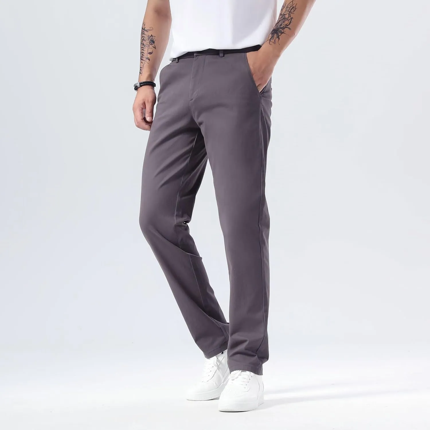Plaid&Plain Men’s Slim Fit Khaki Pants Men’s Tapered Chino Pants