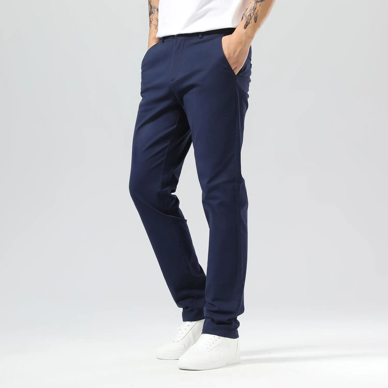Plaid&Plain Men’s Slim Fit Khaki Pants Men’s Tapered Chino Pants