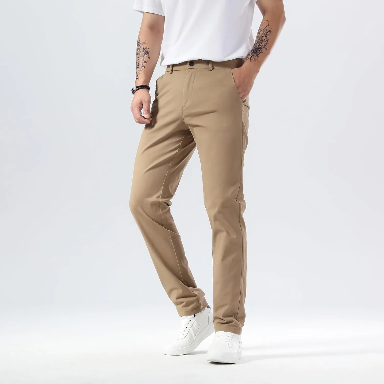 Plaid&Plain Men’s Slim Fit Khaki Pants Men’s Tapered Chino Pants