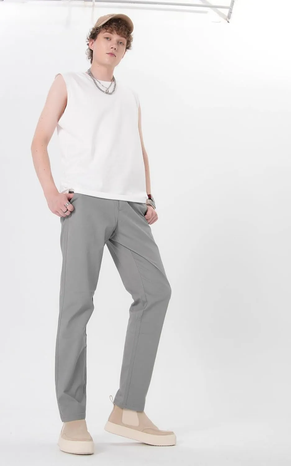 Plaid&Plain Men’s Slim Fit Khaki Pants Men’s Tapered Chino Pants