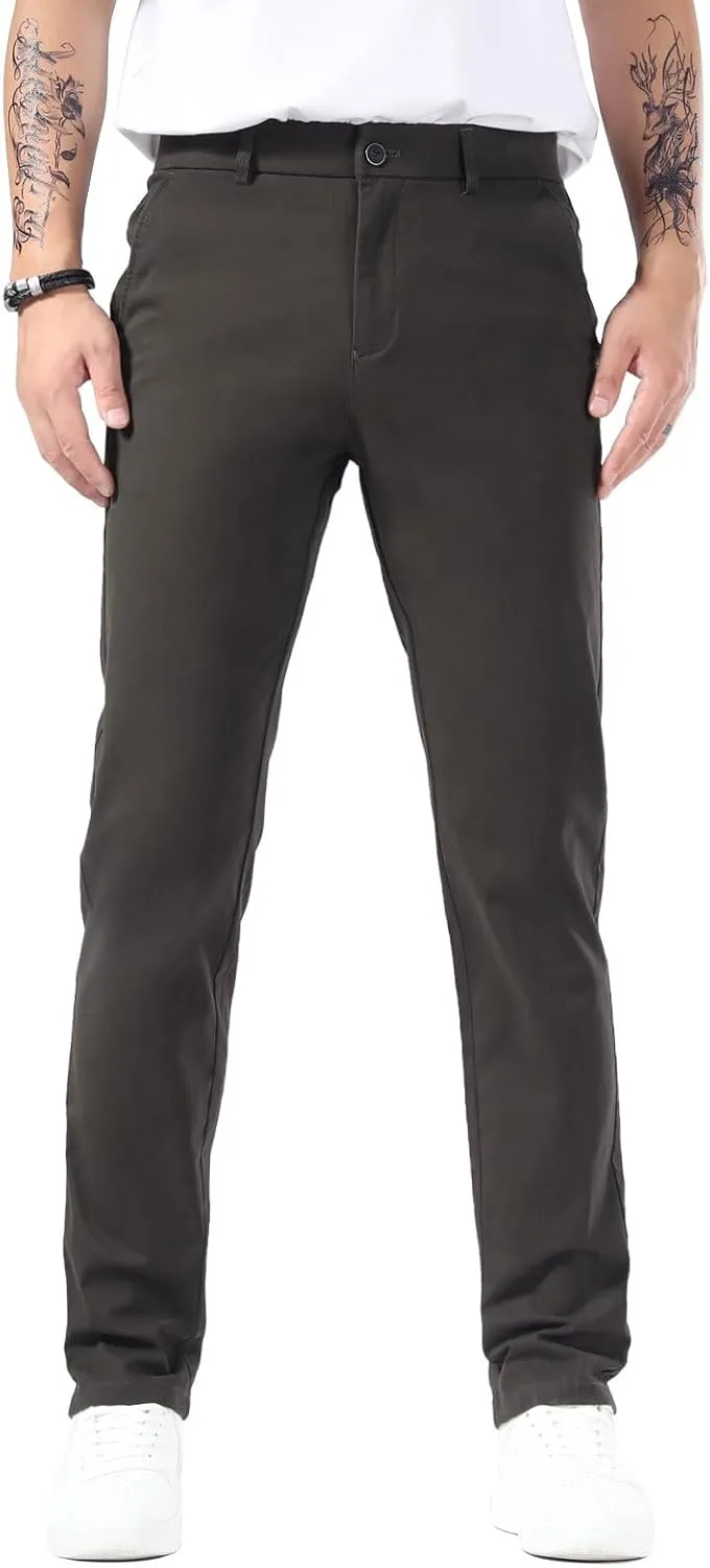 Plaid&Plain Men’s Slim Fit Khaki Pants Men’s Tapered Chino Pants