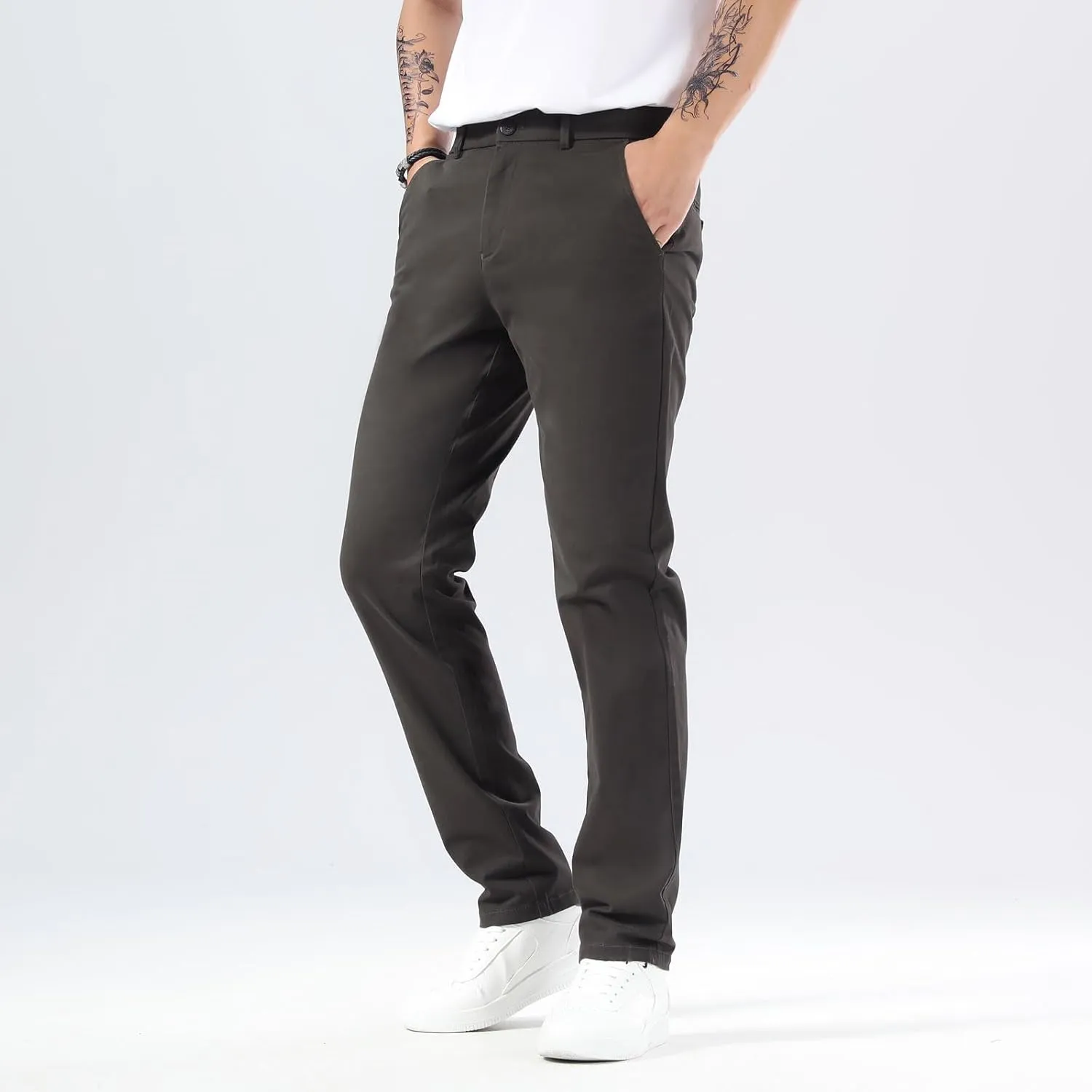 Plaid&Plain Men’s Slim Fit Khaki Pants Men’s Tapered Chino Pants