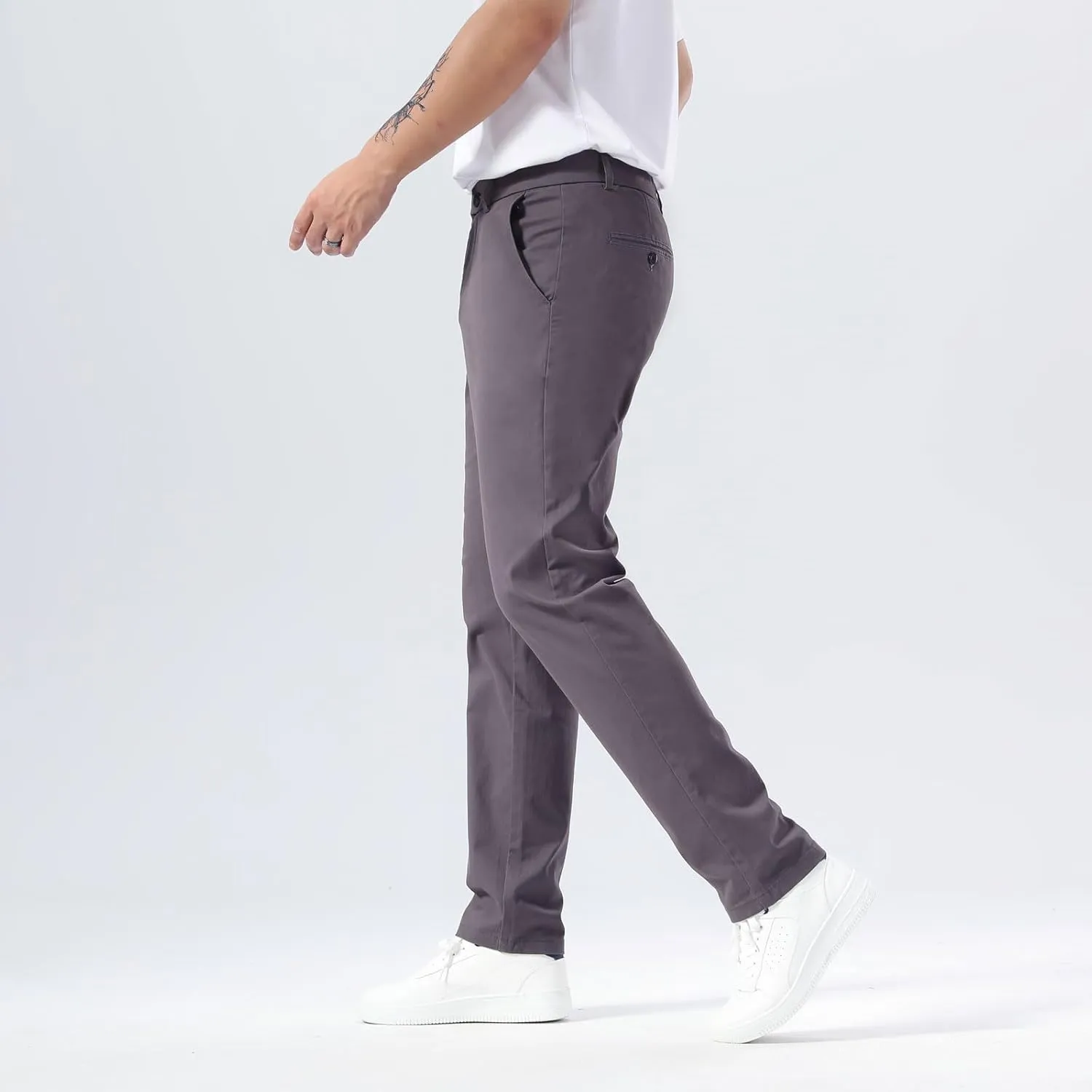 Plaid&Plain Men’s Slim Fit Khaki Pants Men’s Tapered Chino Pants