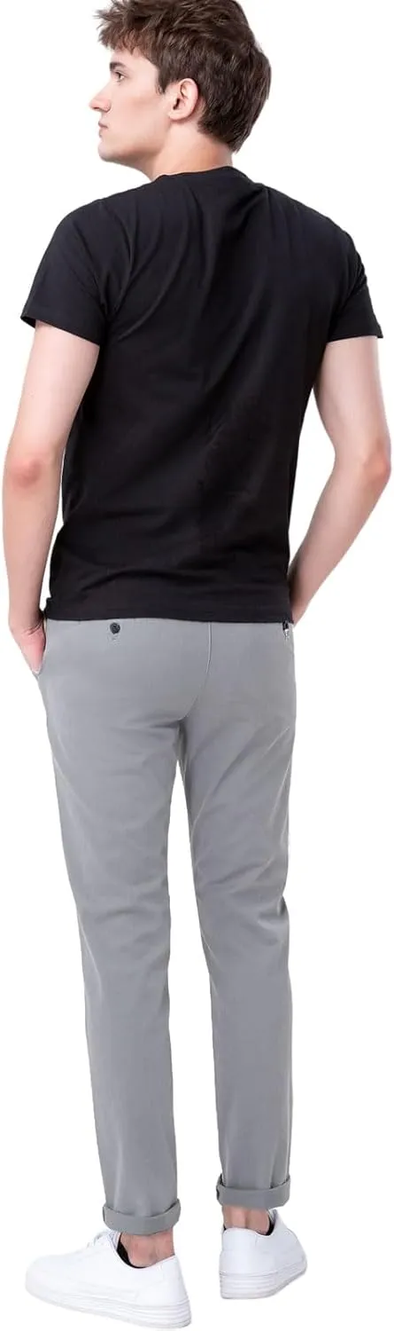 Plaid&Plain Men’s Slim Fit Khaki Pants Men’s Tapered Chino Pants