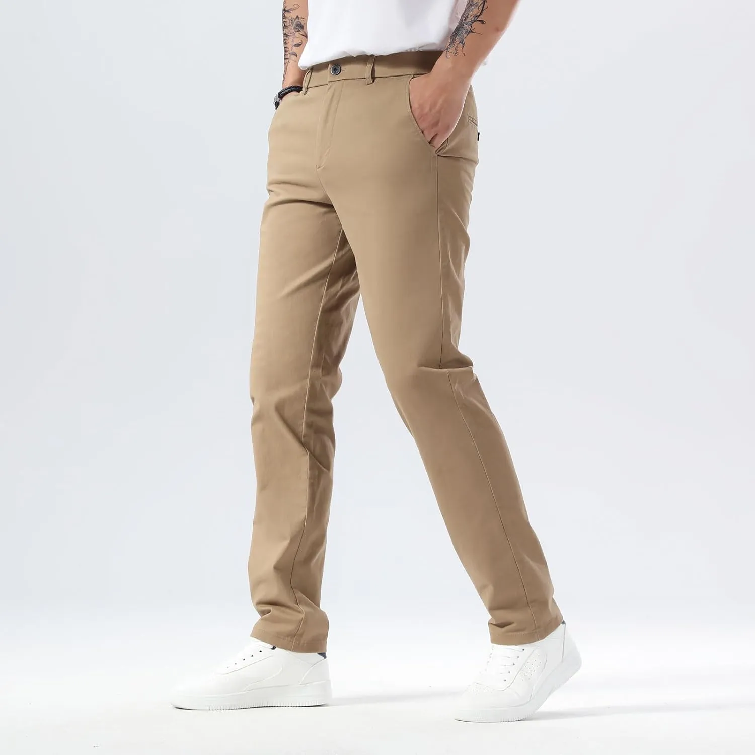 Plaid&Plain Men’s Slim Fit Khaki Pants Men’s Tapered Chino Pants