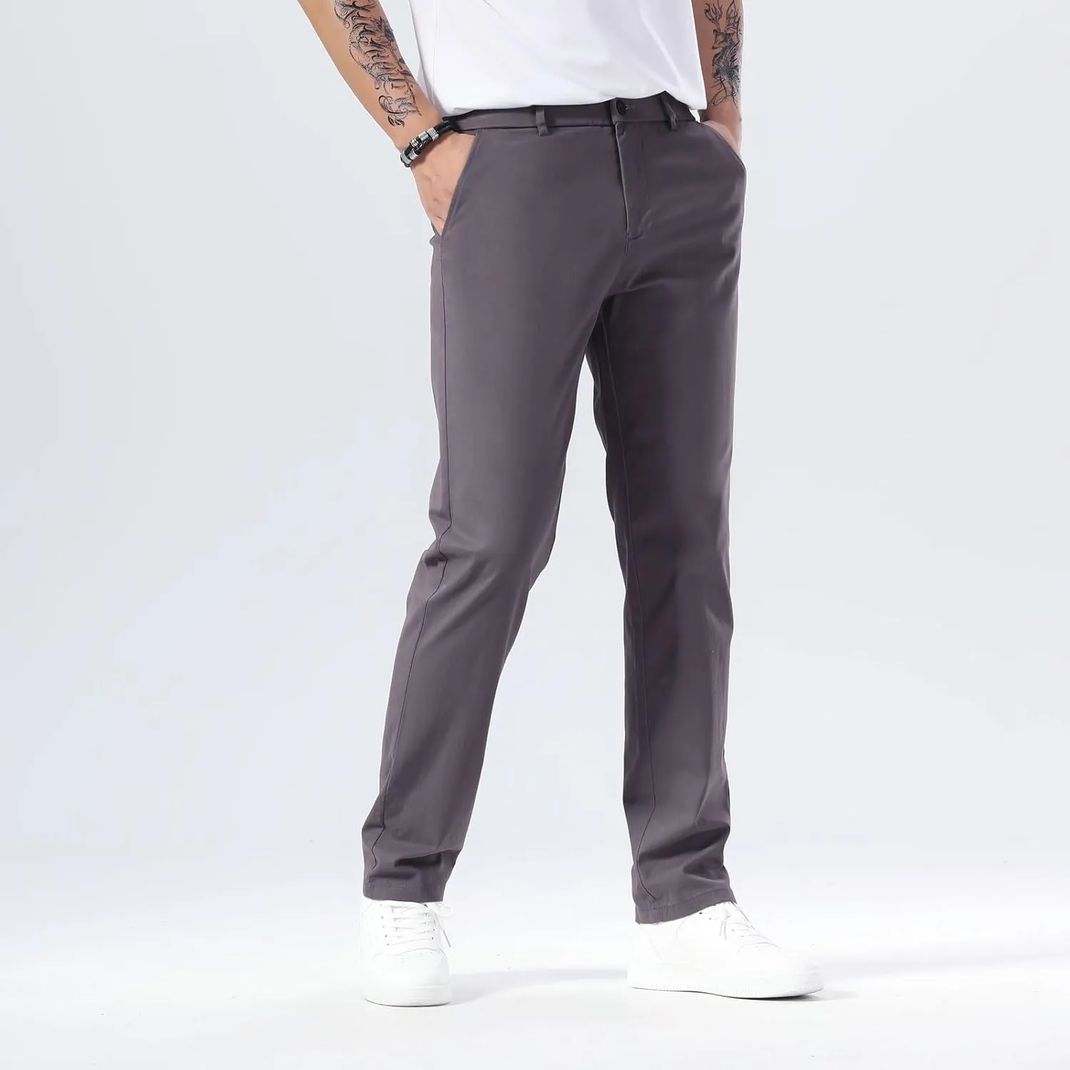Plaid&Plain Men’s Slim Fit Khaki Pants Men’s Tapered Chino Pants