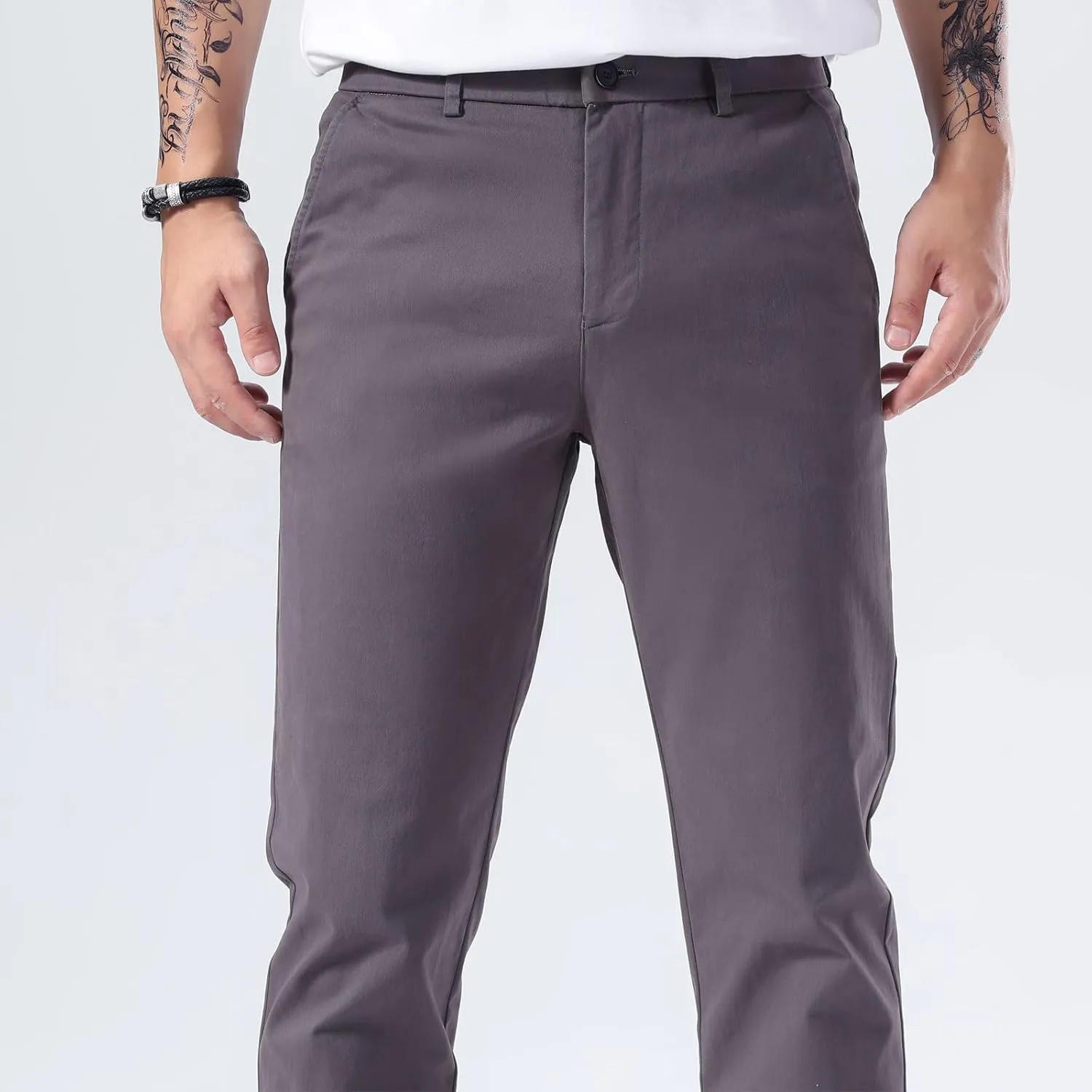 Plaid&Plain Men’s Slim Fit Khaki Pants Men’s Tapered Chino Pants