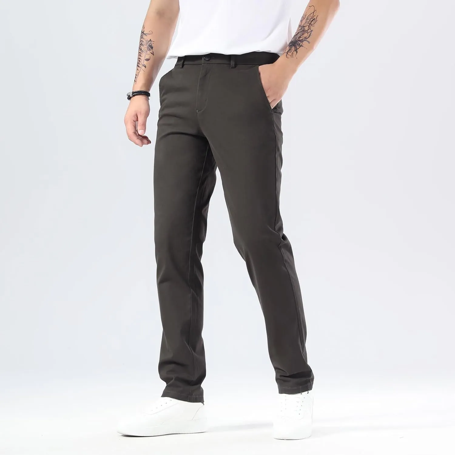 Plaid&Plain Men’s Slim Fit Khaki Pants Men’s Tapered Chino Pants