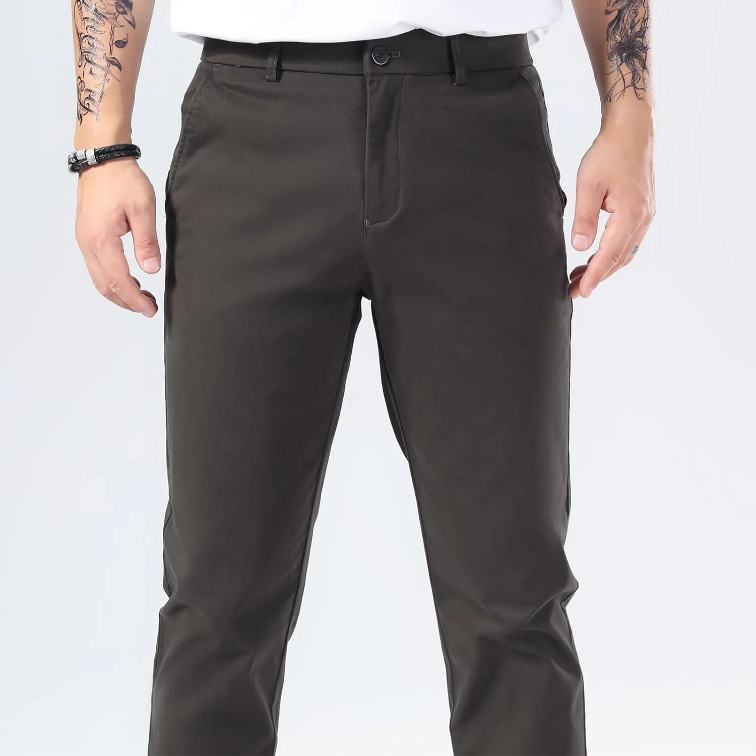 Plaid&Plain Men’s Slim Fit Khaki Pants Men’s Tapered Chino Pants