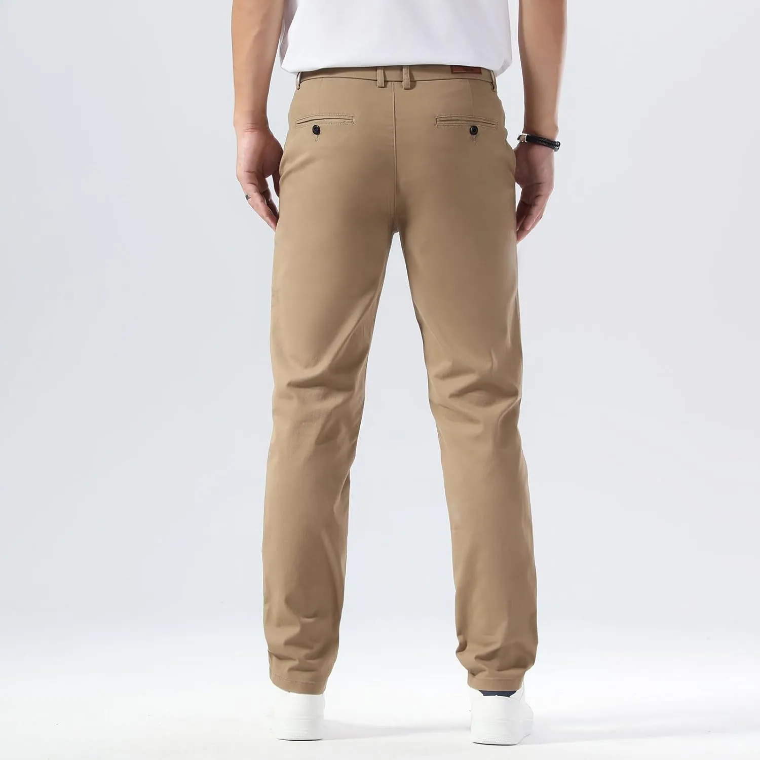 Plaid&Plain Men’s Slim Fit Khaki Pants Men’s Tapered Chino Pants