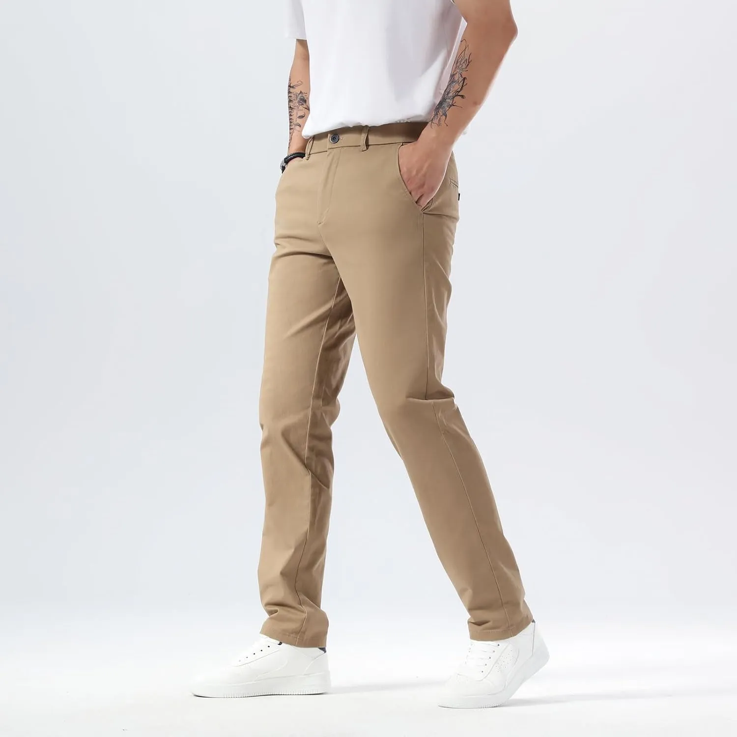Plaid&Plain Men’s Slim Fit Khaki Pants Men’s Tapered Chino Pants