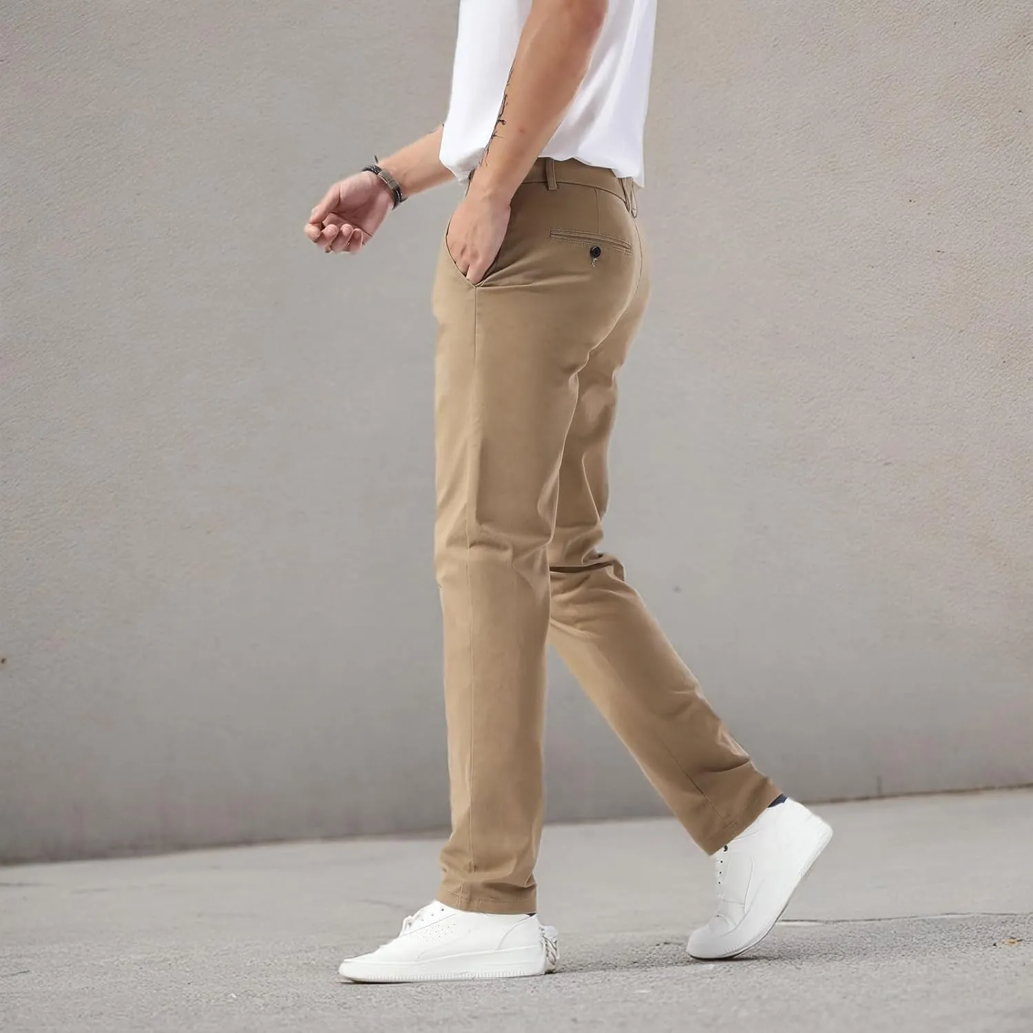 Plaid&Plain Men’s Slim Fit Khaki Pants Men’s Tapered Chino Pants