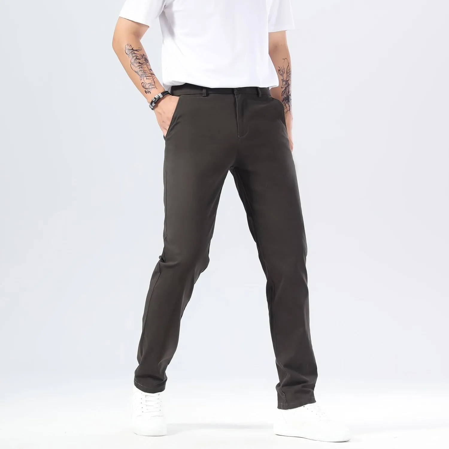 Plaid&Plain Men’s Slim Fit Khaki Pants Men’s Tapered Chino Pants