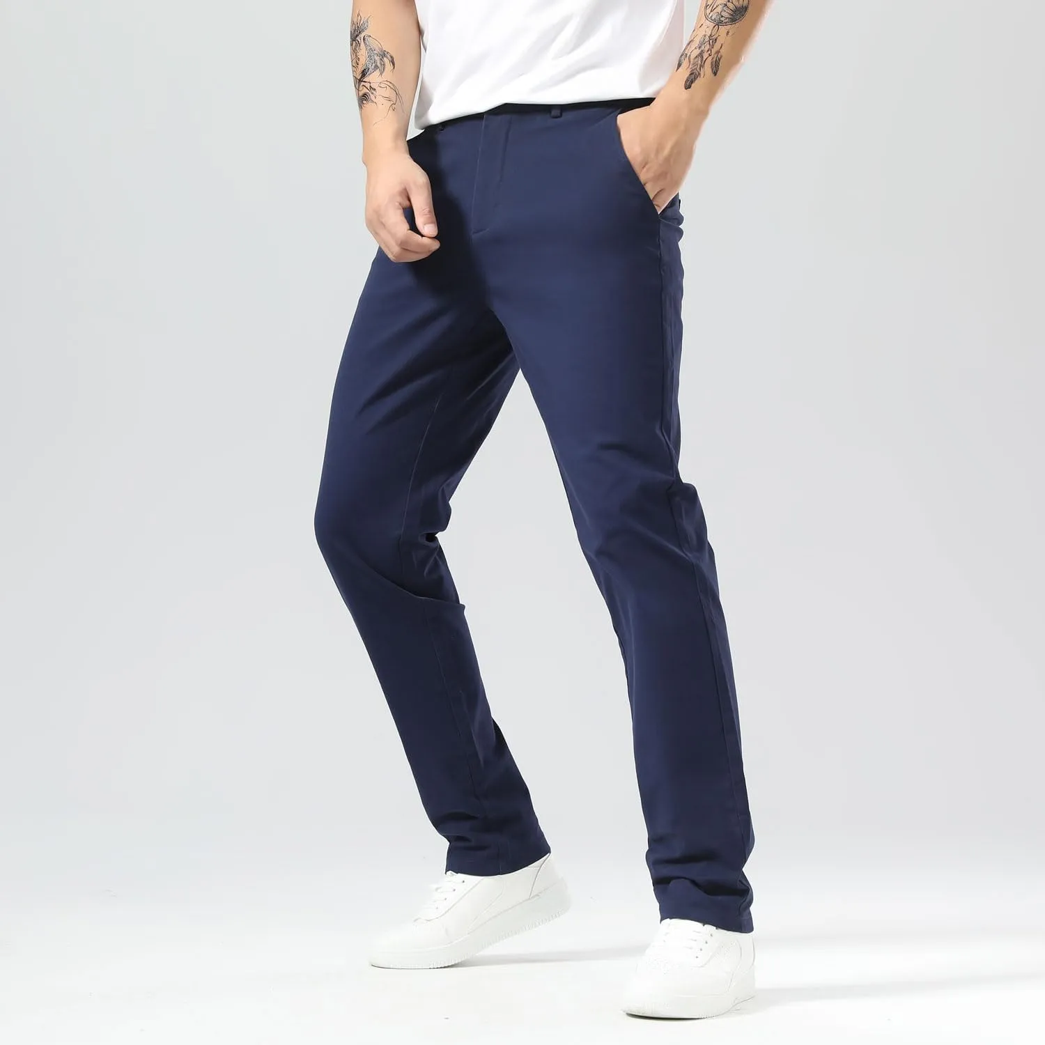 Plaid&Plain Men’s Slim Fit Khaki Pants Men’s Tapered Chino Pants