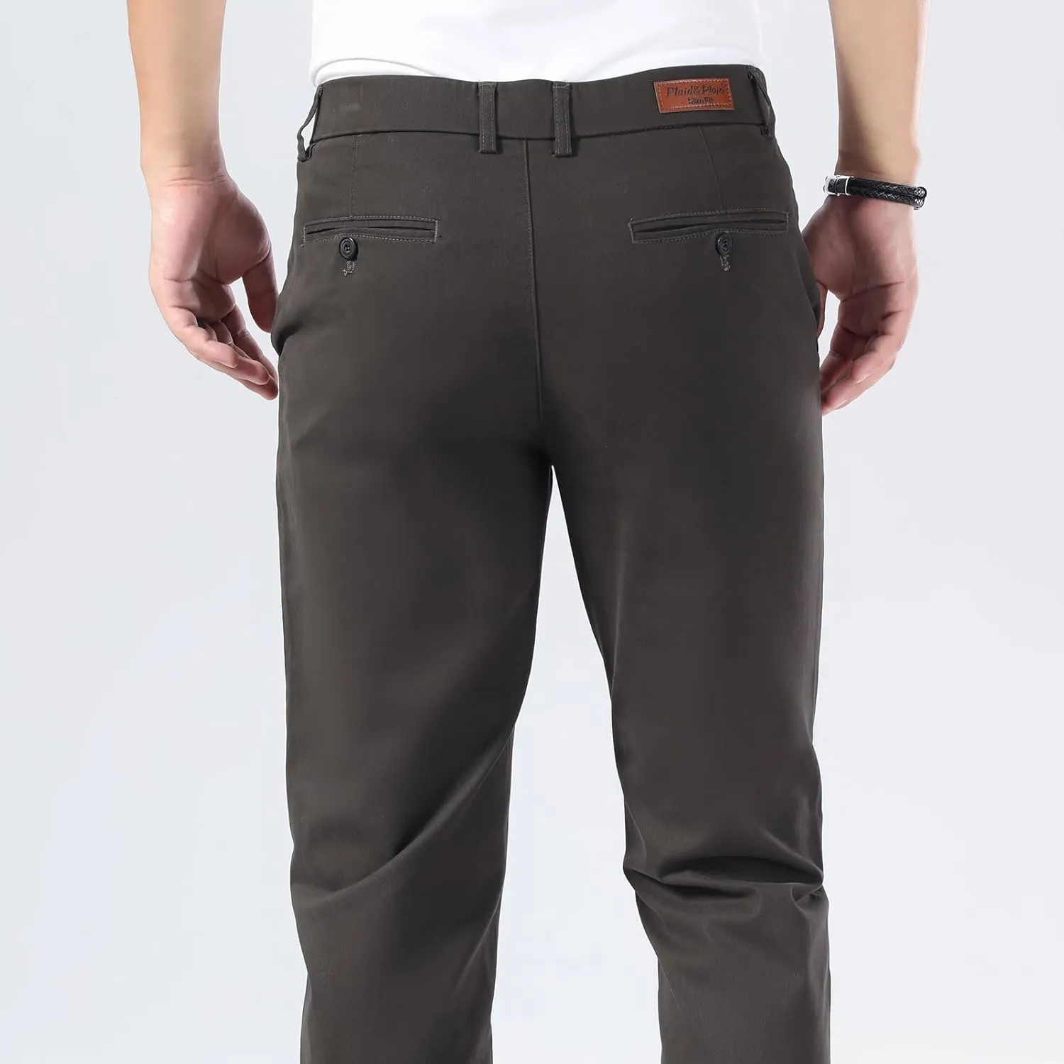 Plaid&Plain Men’s Slim Fit Khaki Pants Men’s Tapered Chino Pants