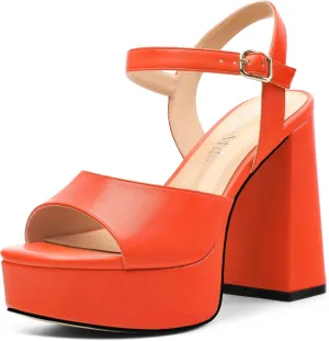 Platform Sandals High Heels for Women Comfortable Chunky Heel Square Open Toe Pumps with Adjustable Ankle Strap Women's Wedding Party Pumps