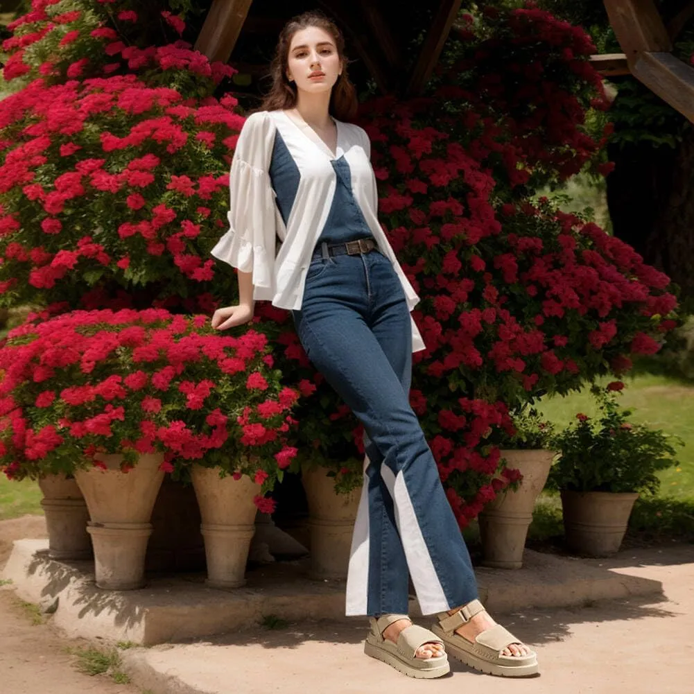 Platform Sandals Women Summer Comfortable Non-Slip Adjustable Double Strap Sandals