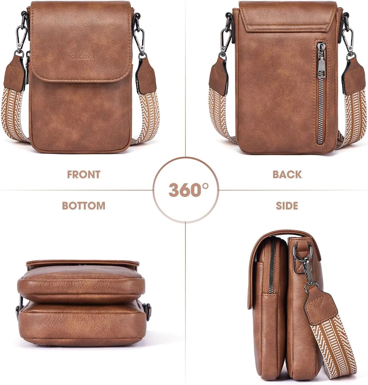 POIUGOYA Small Crossbody Bags for Women Trendy,Leather Triple Compartment Cell Phone Crossbody Wallet Purses with Card Slots