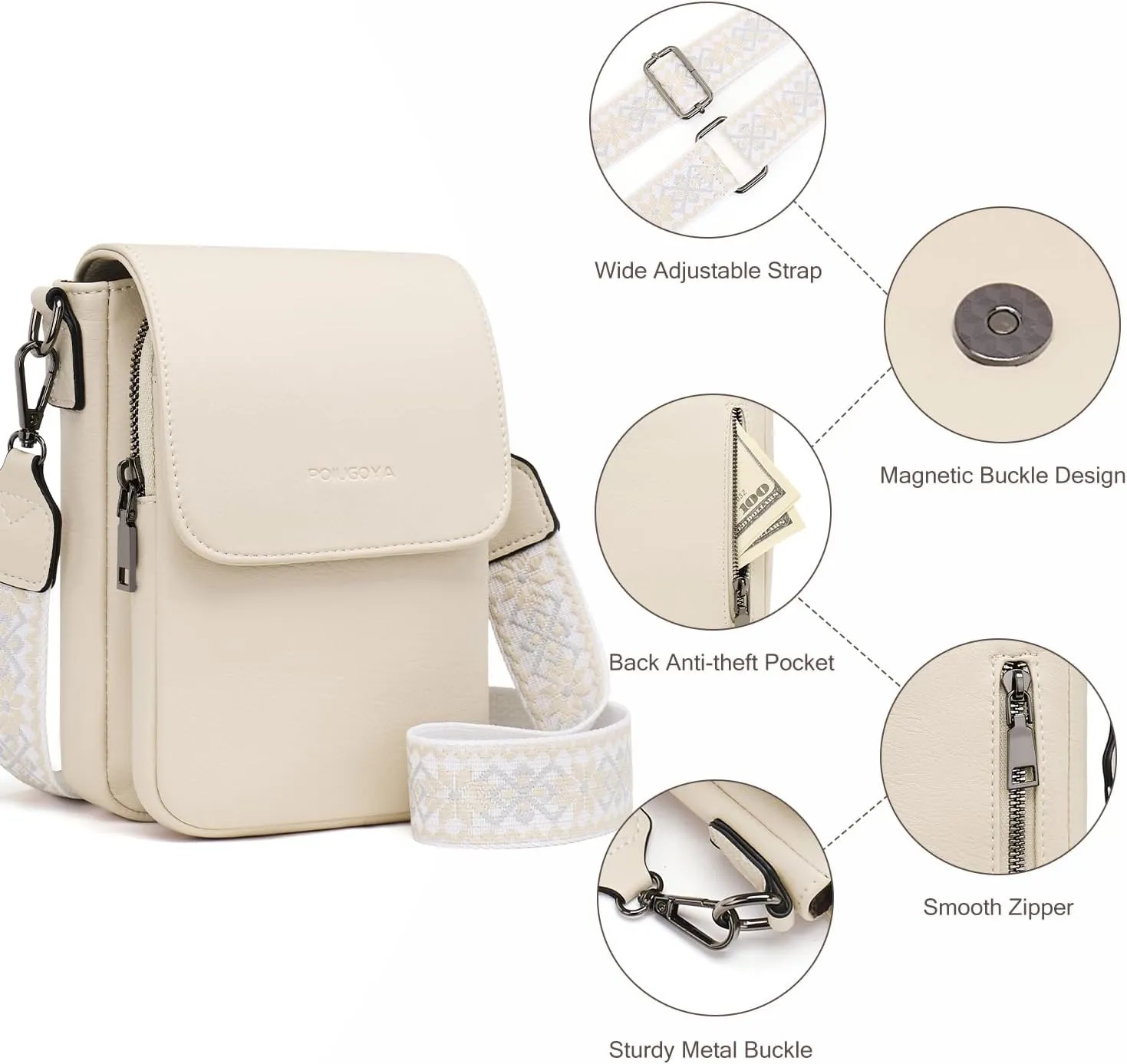 POIUGOYA Small Crossbody Bags for Women Trendy,Leather Triple Compartment Cell Phone Crossbody Wallet Purses with Card Slots