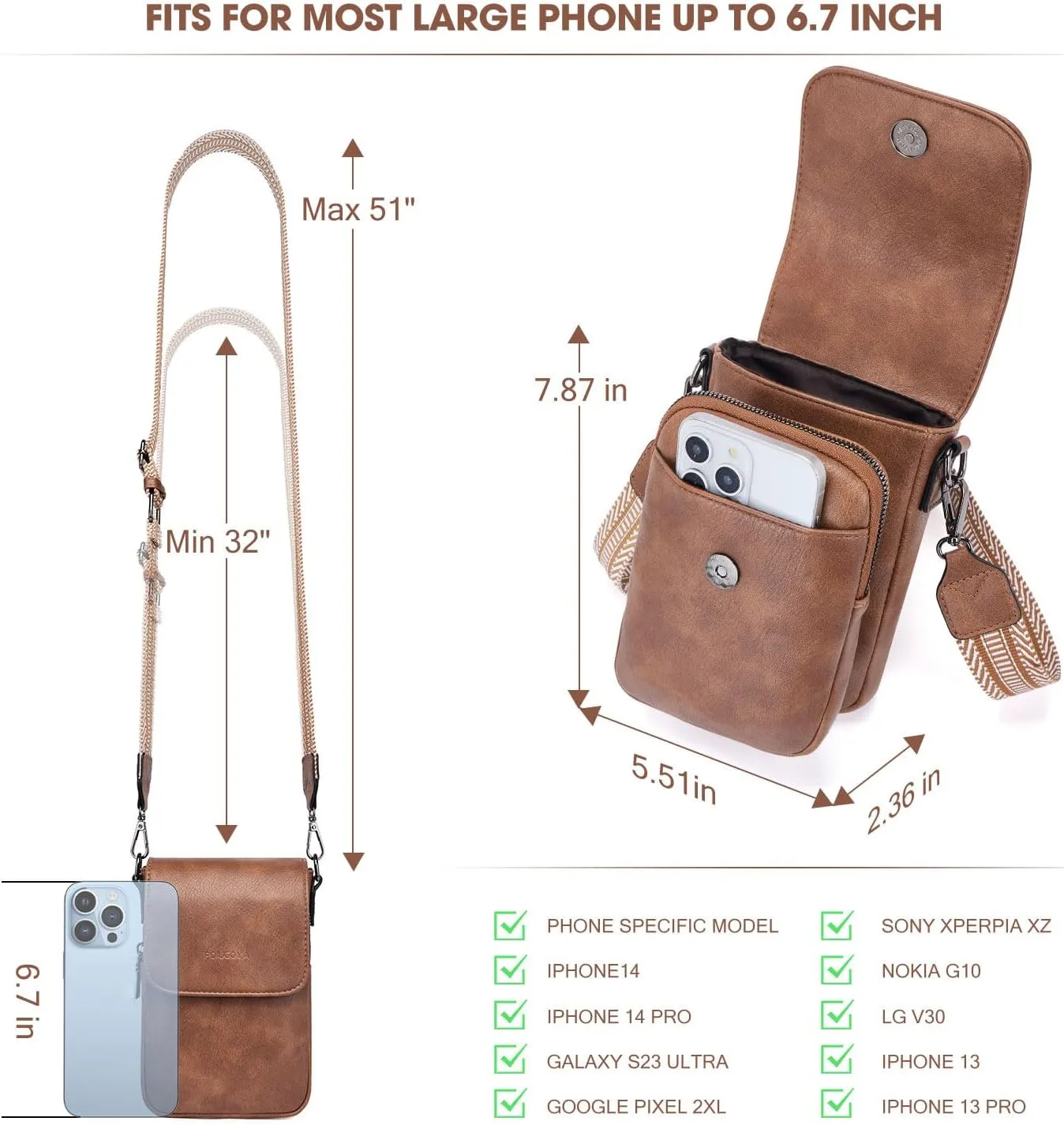 POIUGOYA Small Crossbody Bags for Women Trendy,Leather Triple Compartment Cell Phone Crossbody Wallet Purses with Card Slots