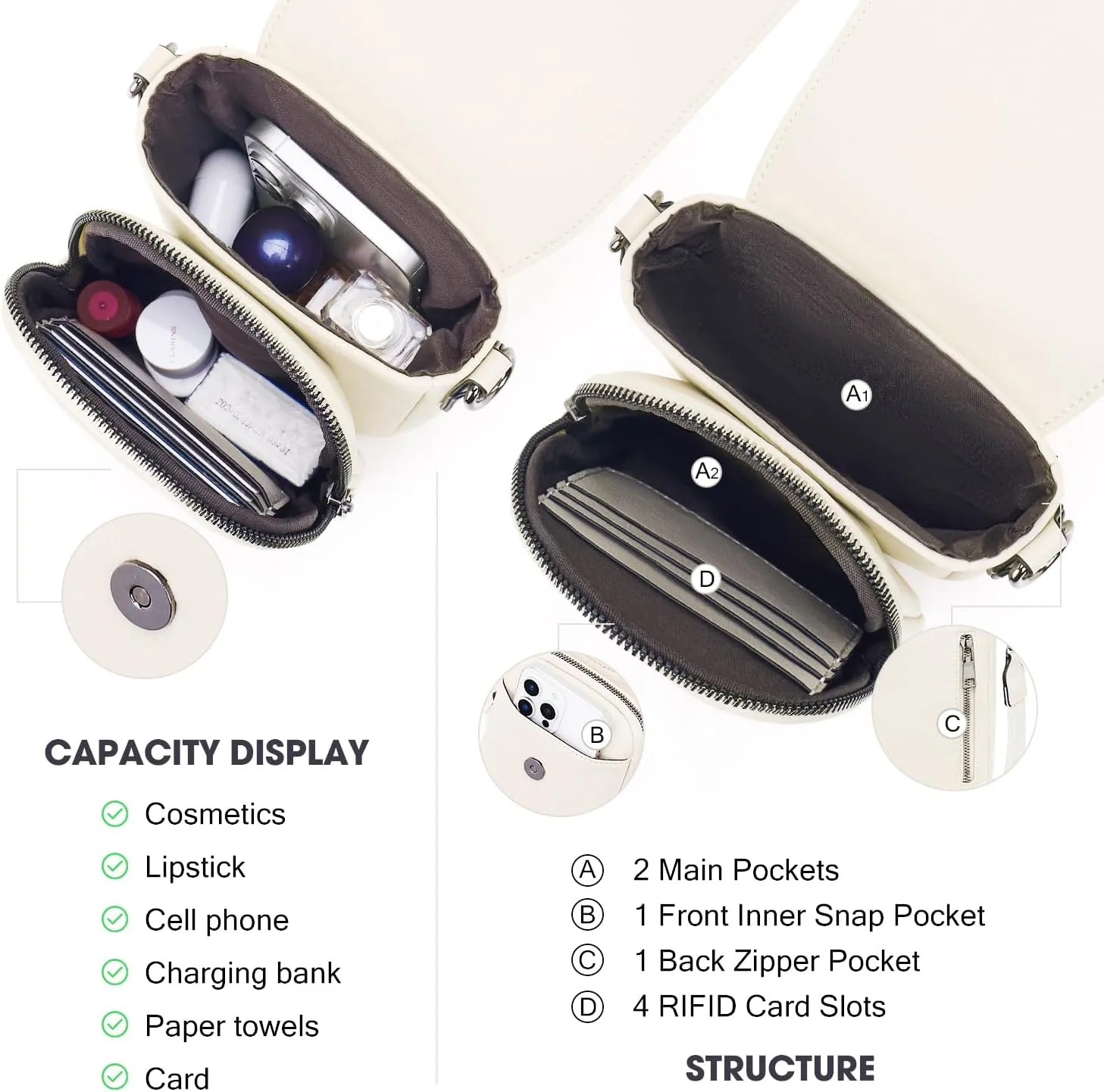 POIUGOYA Small Crossbody Bags for Women Trendy,Leather Triple Compartment Cell Phone Crossbody Wallet Purses with Card Slots