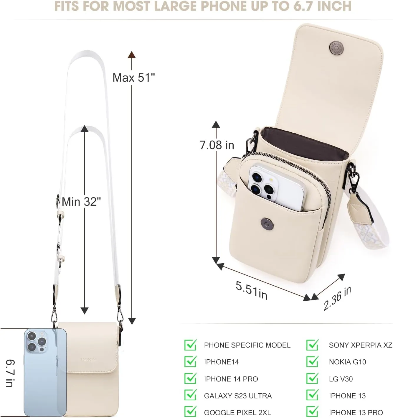 POIUGOYA Small Crossbody Bags for Women Trendy,Leather Triple Compartment Cell Phone Crossbody Wallet Purses with Card Slots