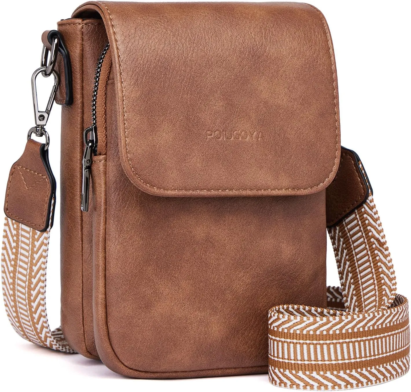 POIUGOYA Small Crossbody Bags for Women Trendy,Leather Triple Compartment Cell Phone Crossbody Wallet Purses with Card Slots