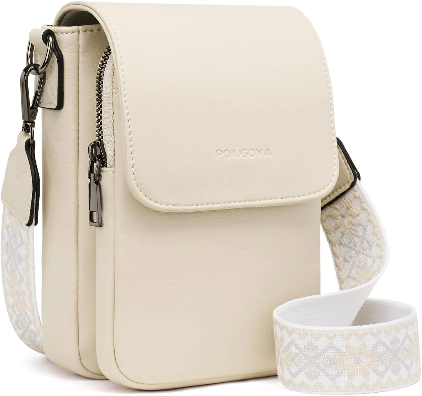 POIUGOYA Small Crossbody Bags for Women Trendy,Leather Triple Compartment Cell Phone Crossbody Wallet Purses with Card Slots