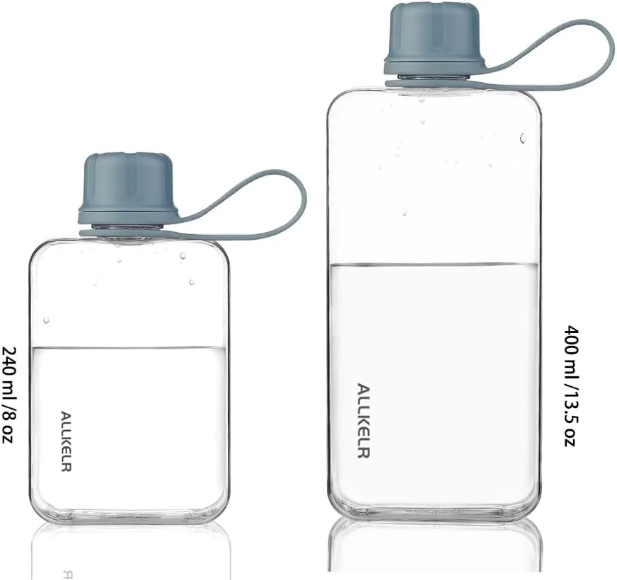 Portable Flat Water Bottle,BPA Free Reusable Tritan Plastic Travel Water Bottle Cup,Lightweight Leakproof Slim Water Bottles Fits Purse,Backpacking,Hiking (Blue, 8 oz)