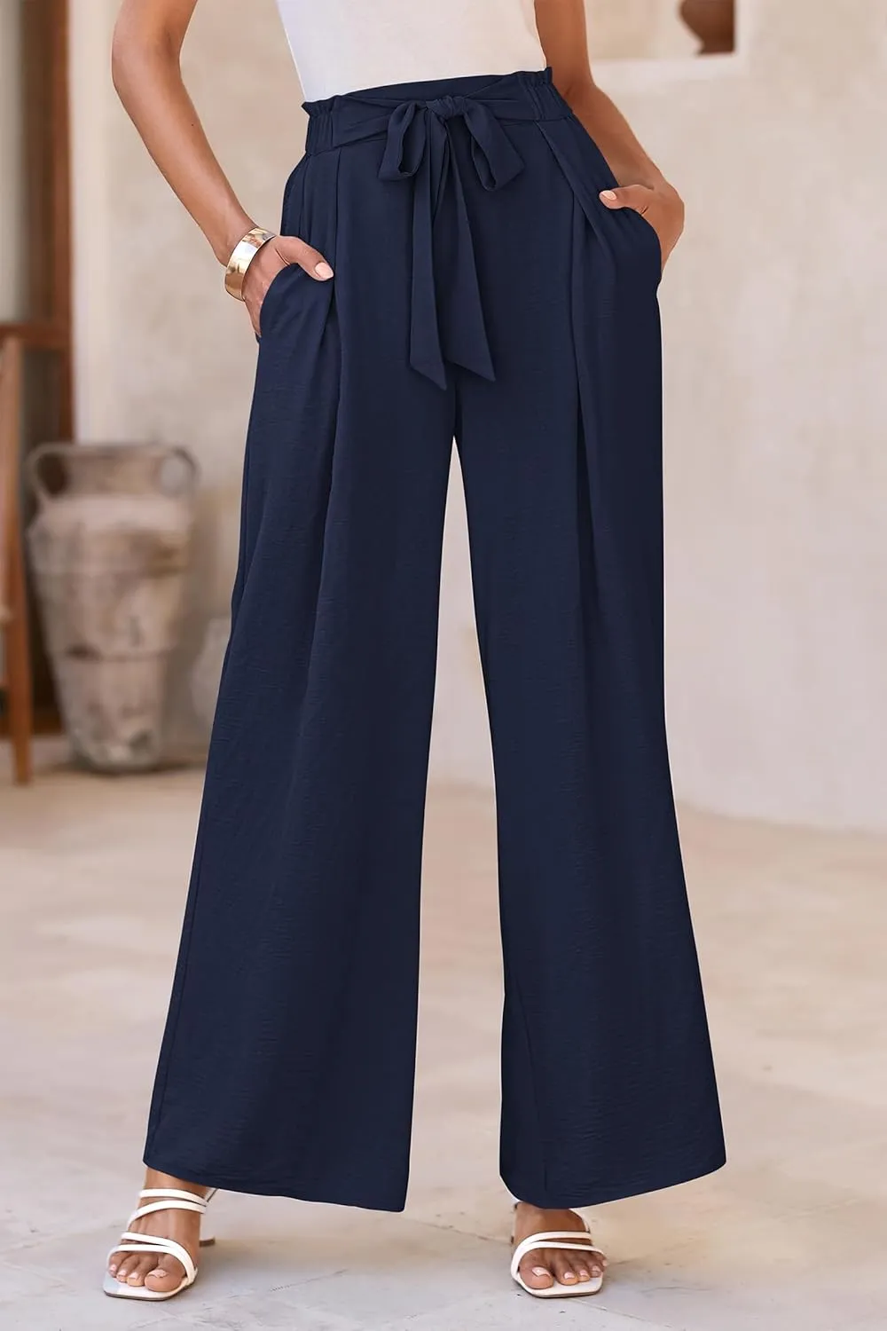 PRETTYGARDEN Women's Wide Leg Work Pants Business Casual High Waisted Loose Palazzo Trouser Summer Clothes