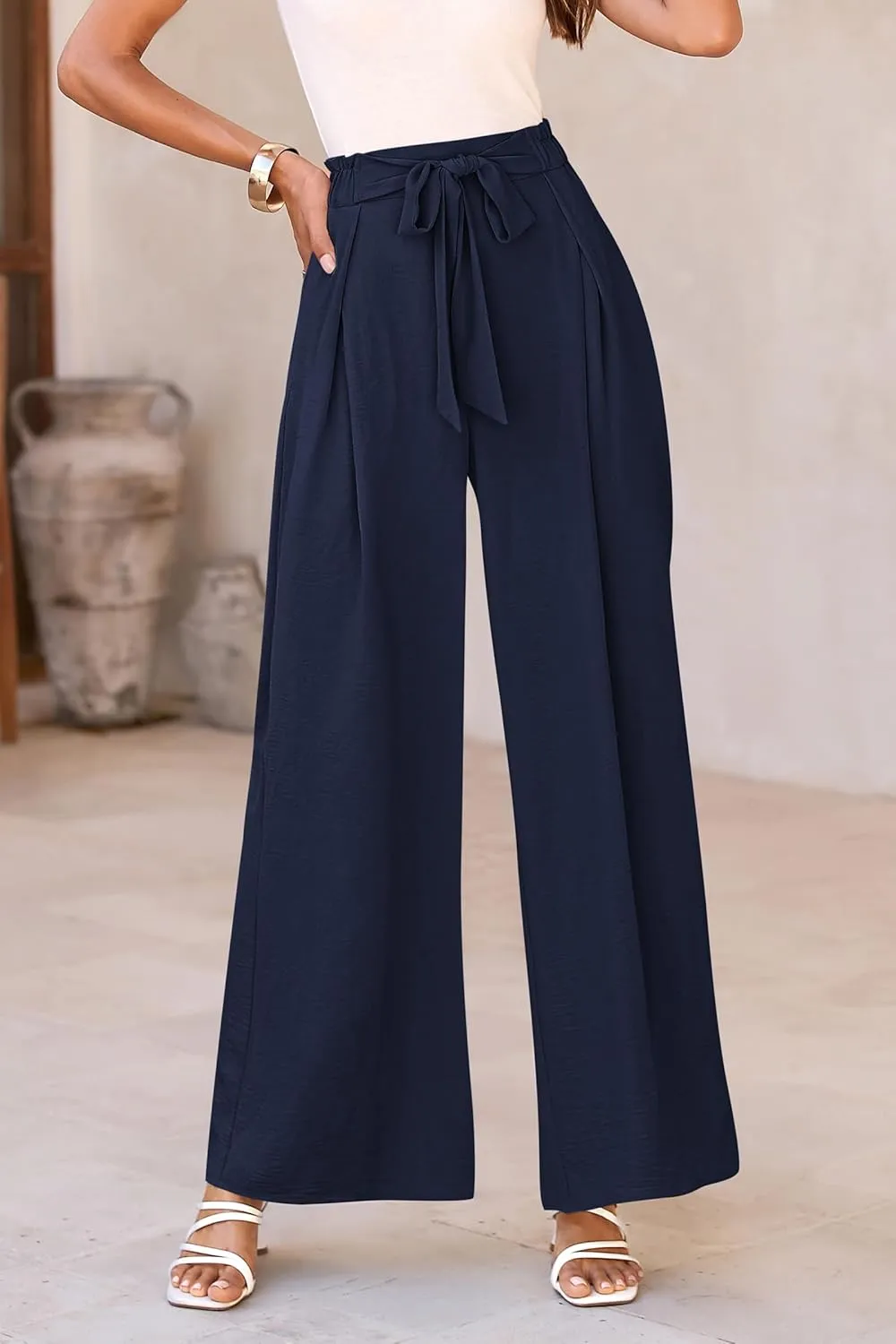 PRETTYGARDEN Women's Wide Leg Work Pants Business Casual High Waisted Loose Palazzo Trouser Summer Clothes
