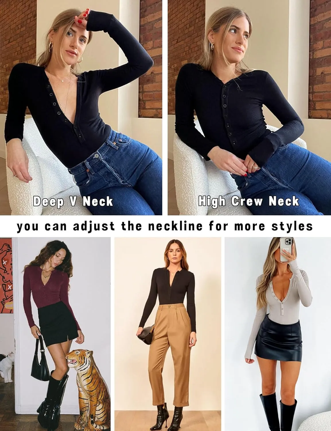 Prettywear Womens Long Sleeve Shirts 2025 Trendy Casual Henley Tops Slim Fitted Basic T-Shirts Fashion Outfits