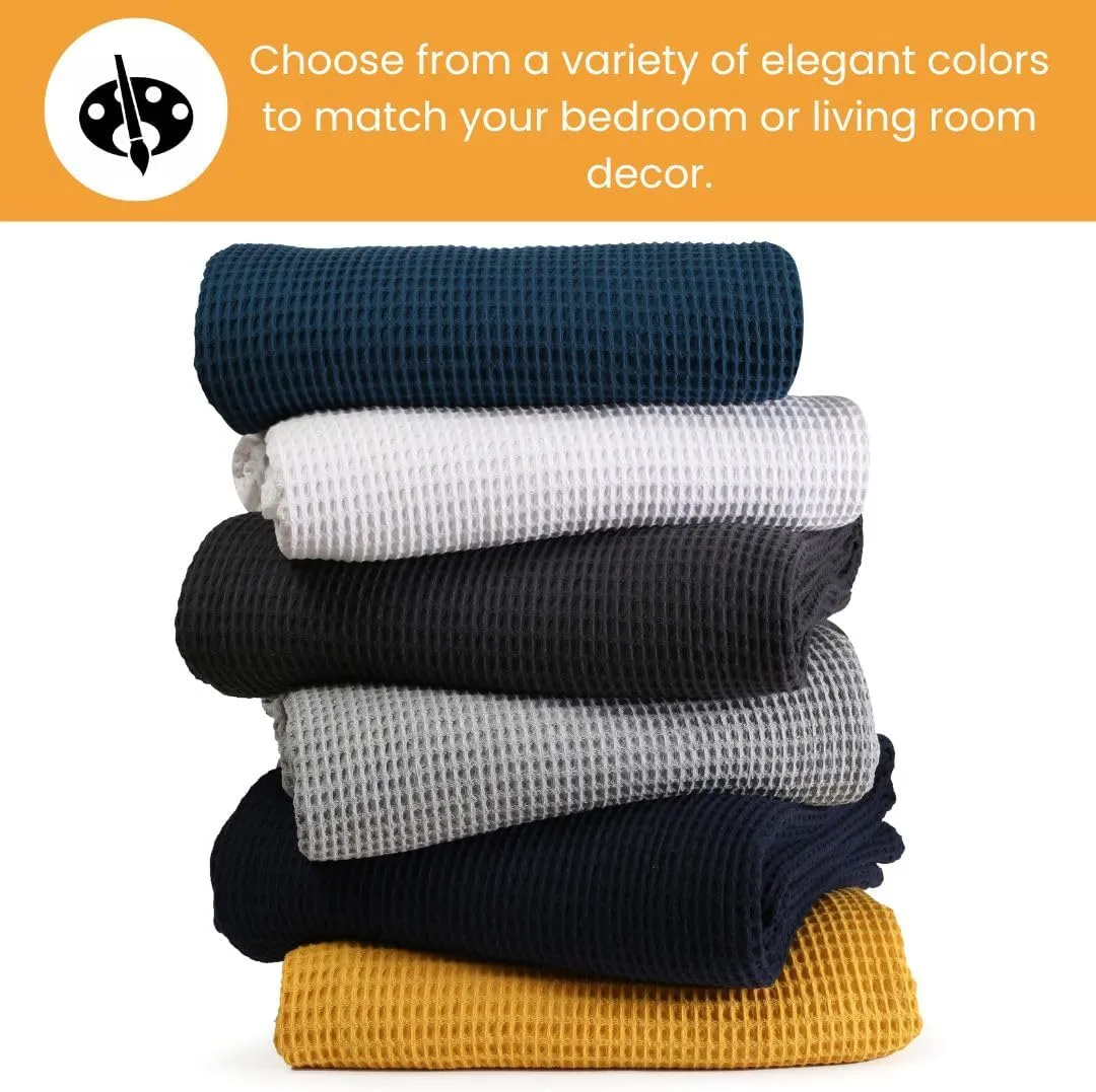 Prewashed Waffle Blanket 100% Combed Cotton - Soft, Lightweight, and Breathable - All-Season Cozy Blanket for Bed, Couch, or Sofa - 90x90 Inch Queen Size Thermal Throw Blanket Yellow